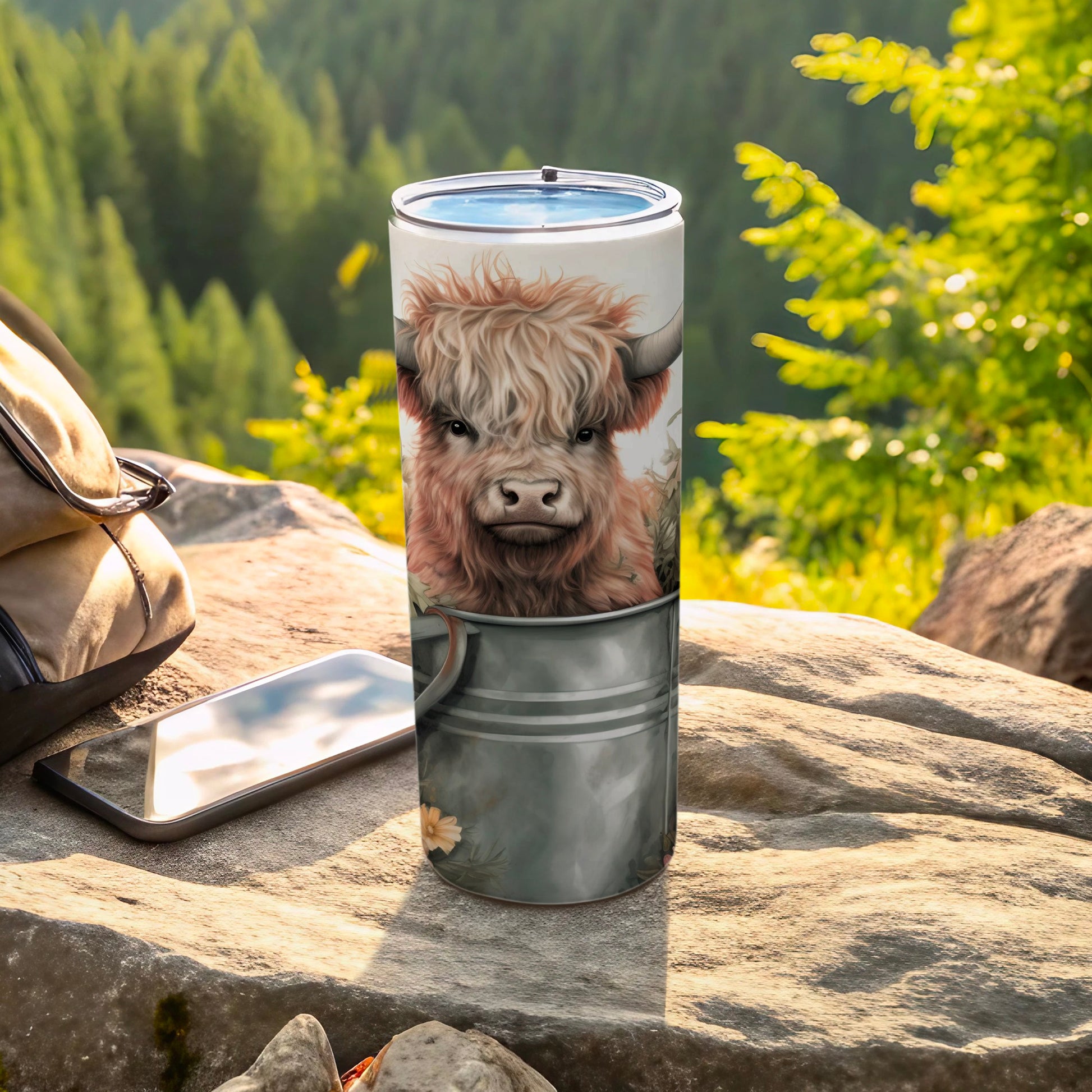 Highland Cow on a Metal Base Outdoor Tumbler Cup