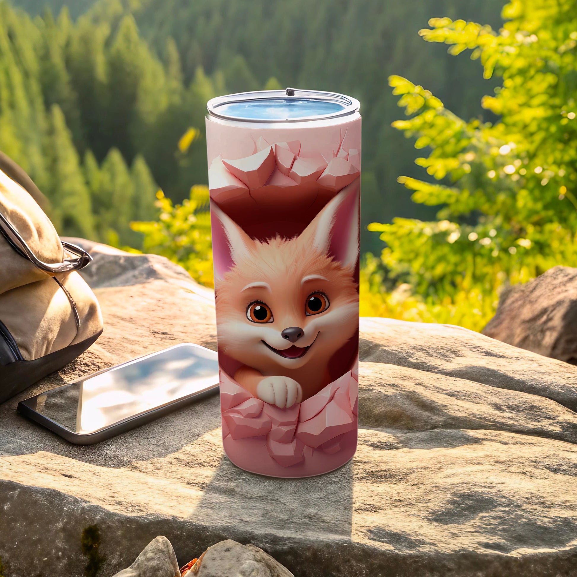 Cute Fox Design Insulated Tumbler with Lid Travel Mug