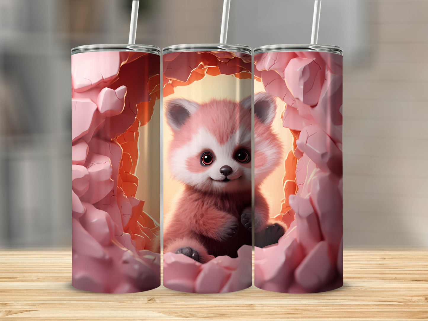 Adorable Baby Red Panda Tumbler with Straw Cup