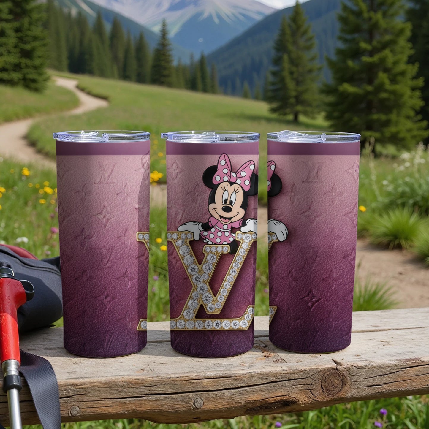 Minnie Mouse Pink Tumbler with Logo Design Drinkware