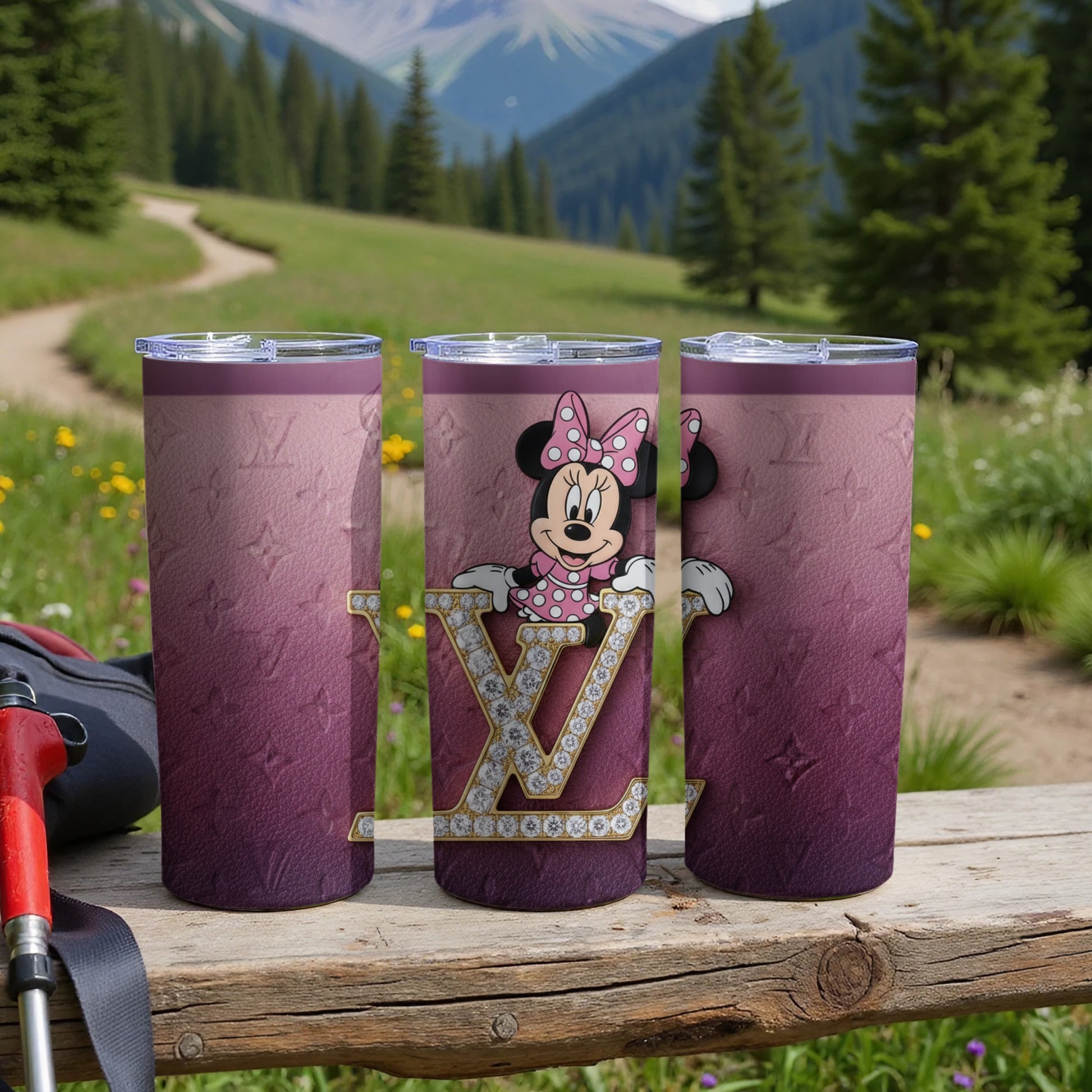 Minnie Mouse Pink Tumbler with Logo Design Drinkware