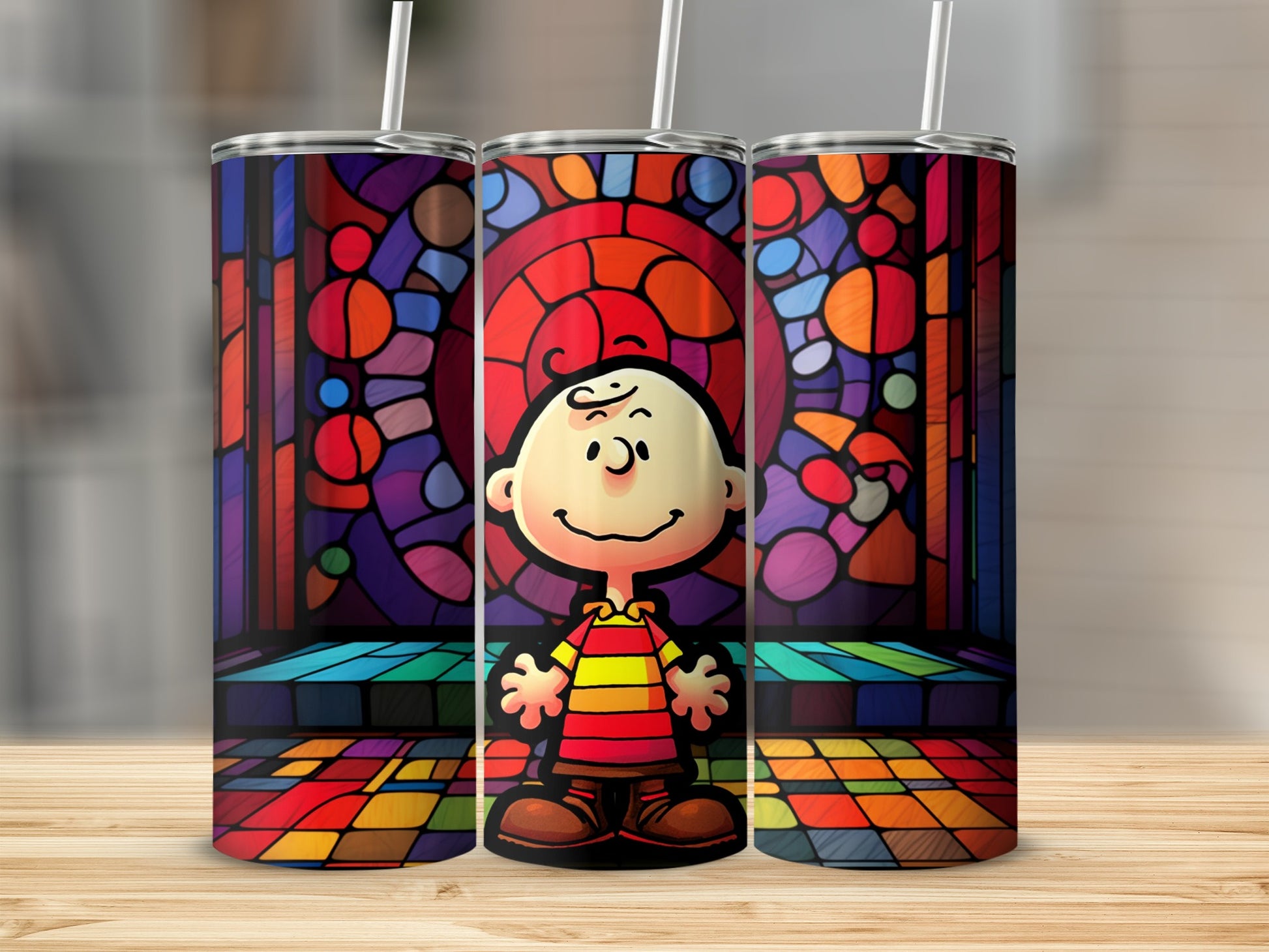 Colorful Character Design Tumbler Stained Glass Art