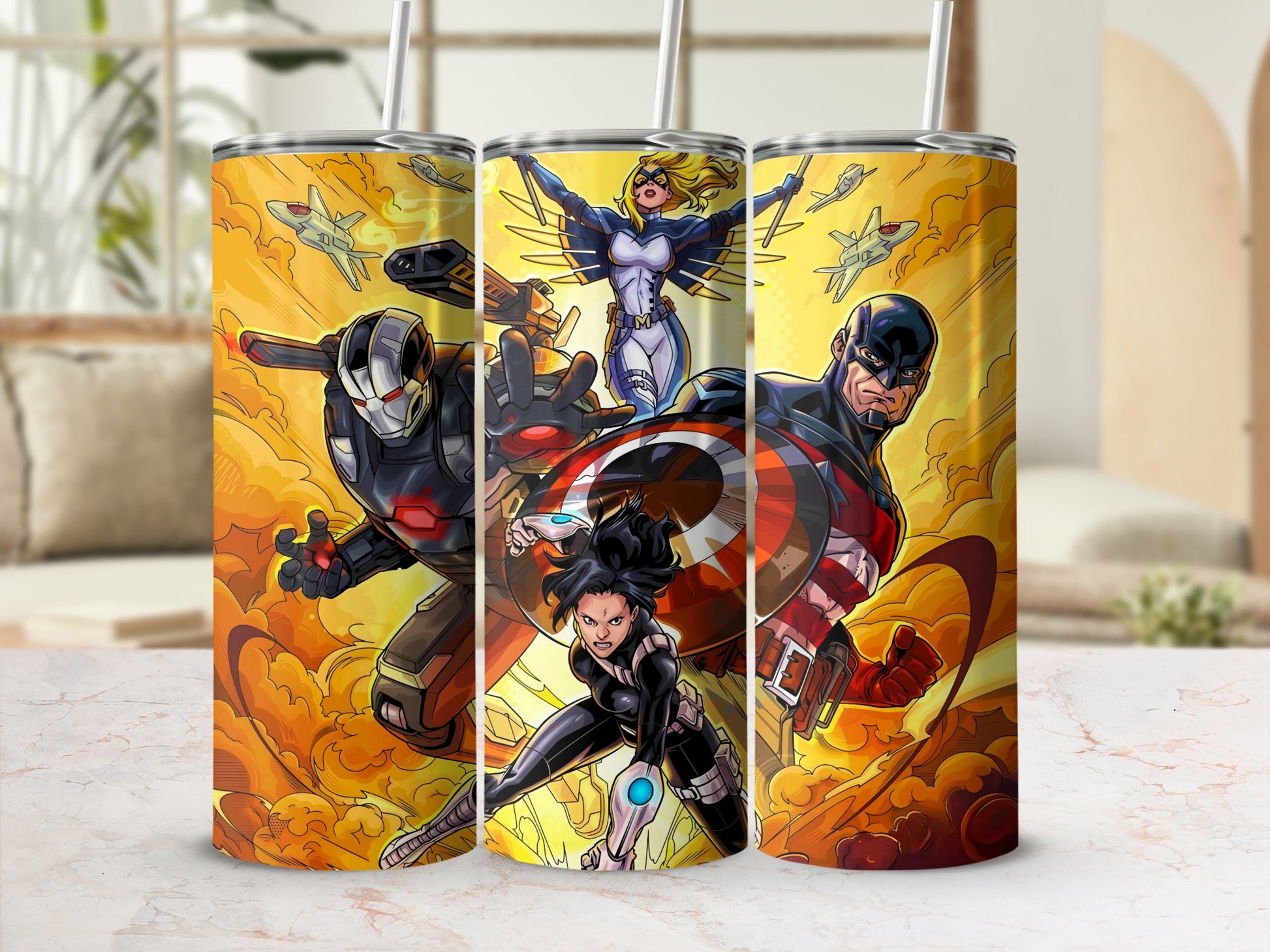 Cartoon Style Heroic Team Stainless Steel Tumbler