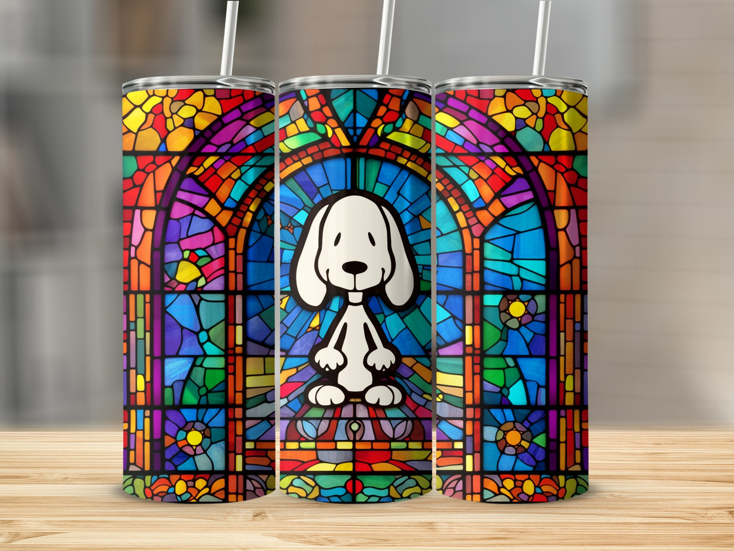 Colorful Stained Glass Style Dog Art Tumbler
