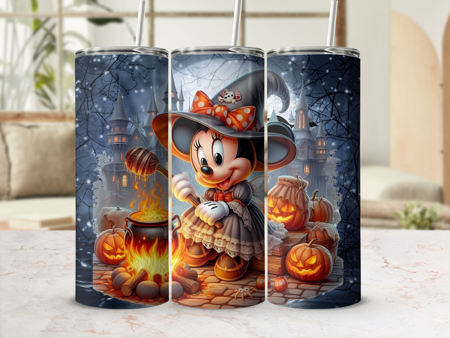 Halloween Witch Character with Pumpkins Tumbler Design