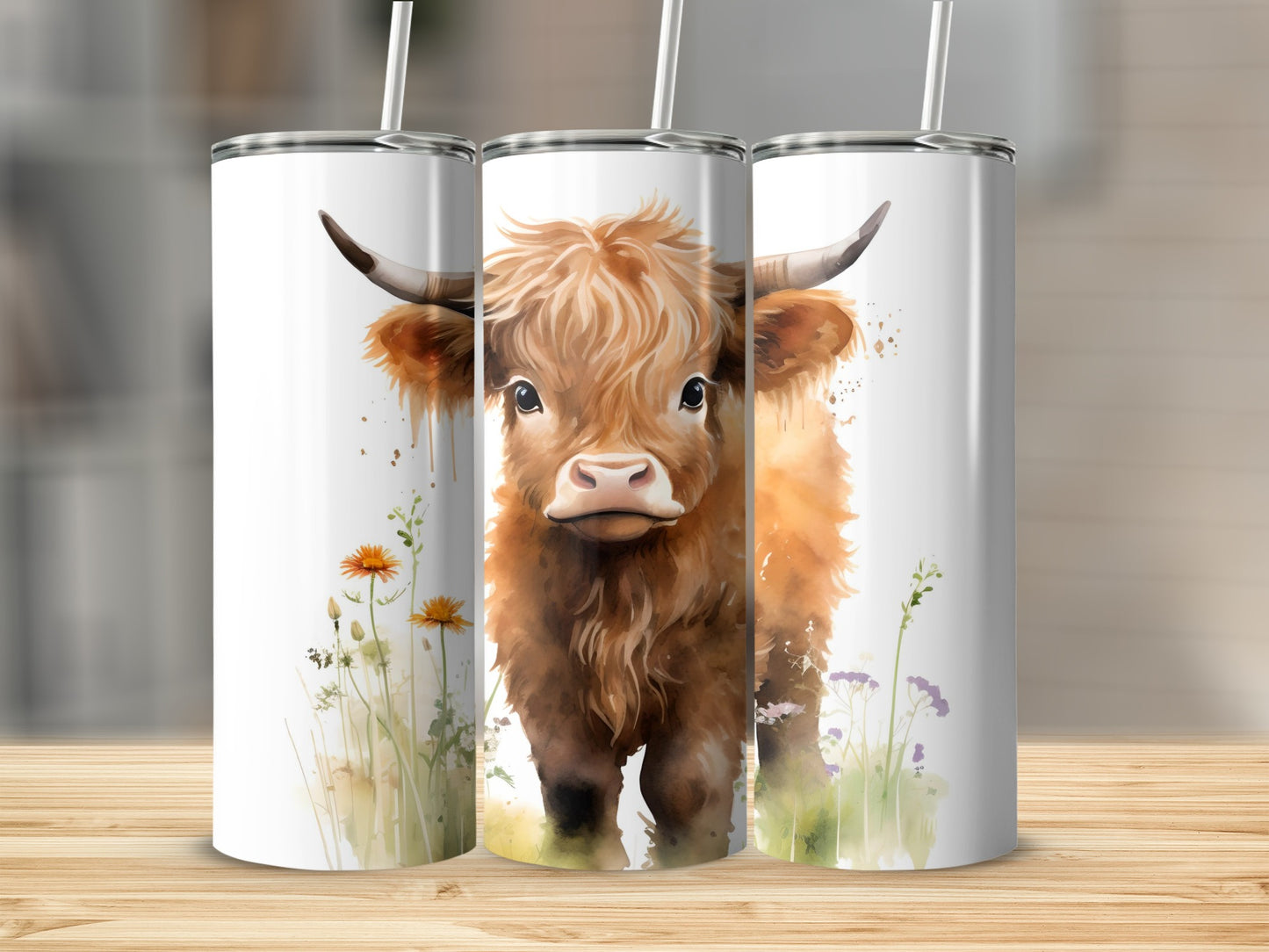 Highland Cow Floral Insulated Tumbler with Straw