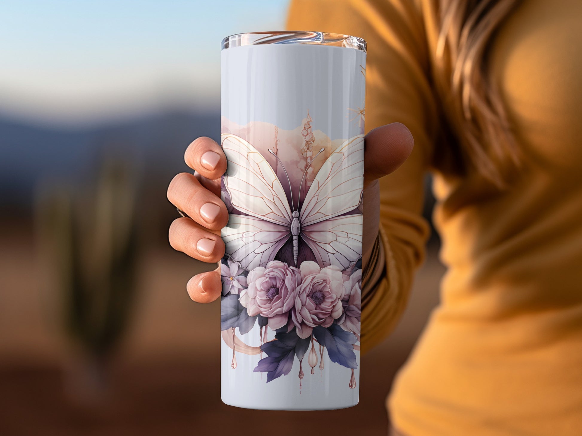 Beautiful Butterfly and Roses Tumbler Cup for Nature Lovers