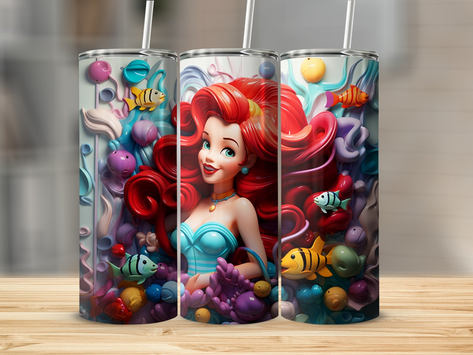 Vibrant Mermaid Design Tumbler with Colorful Underwater Scene