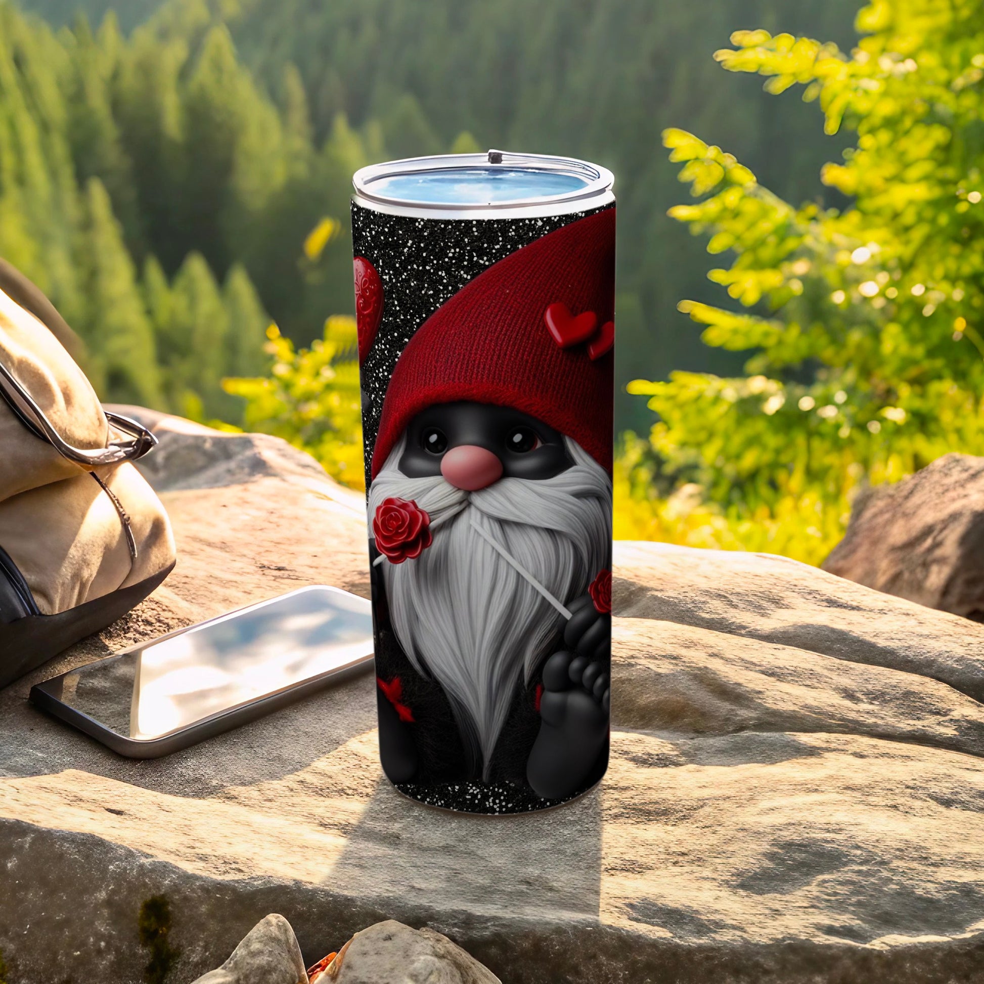 Cute Gnome Tumbler with Heart and Rose Design Flask