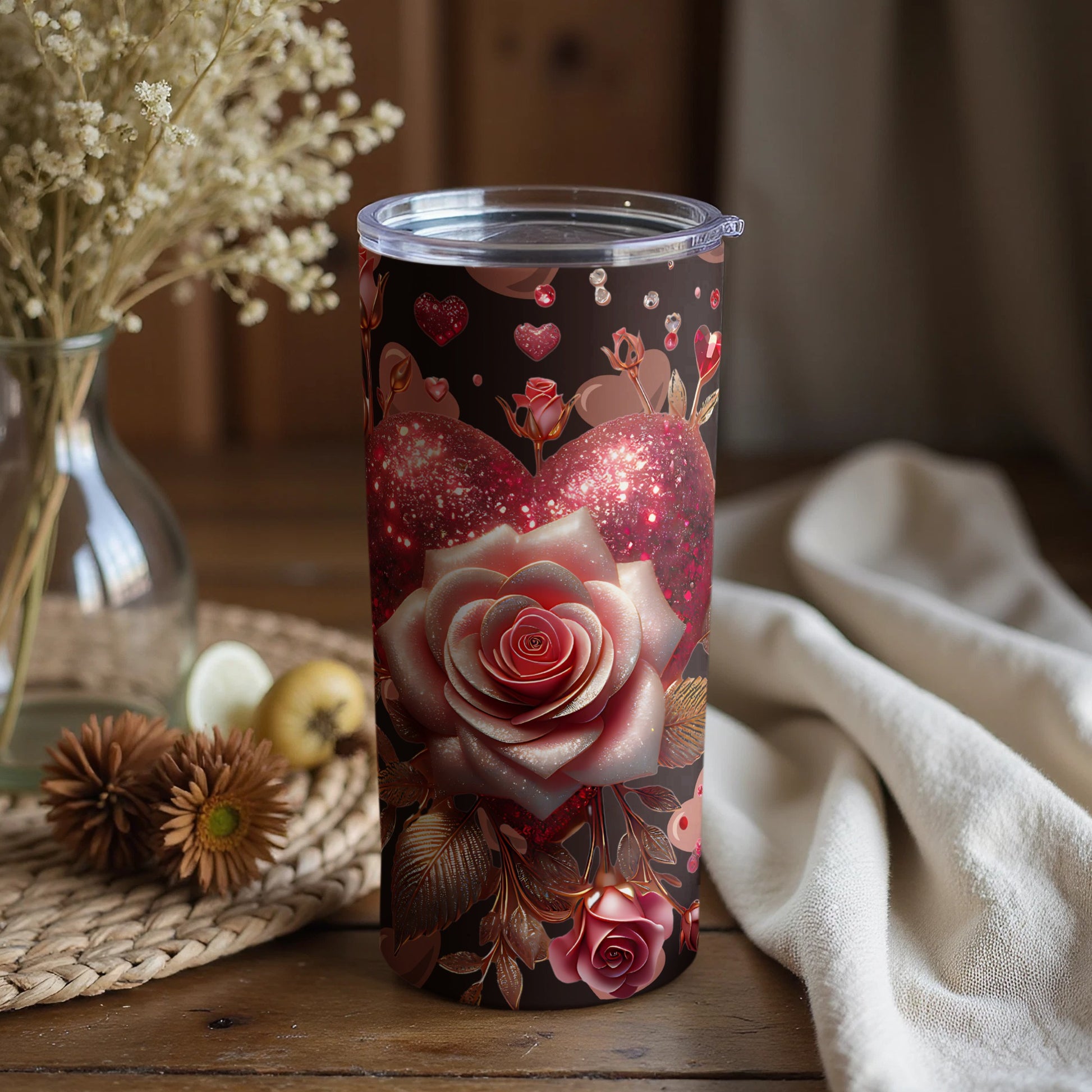 Stunning Red Rose Heart Tumbler for Romantic Moments