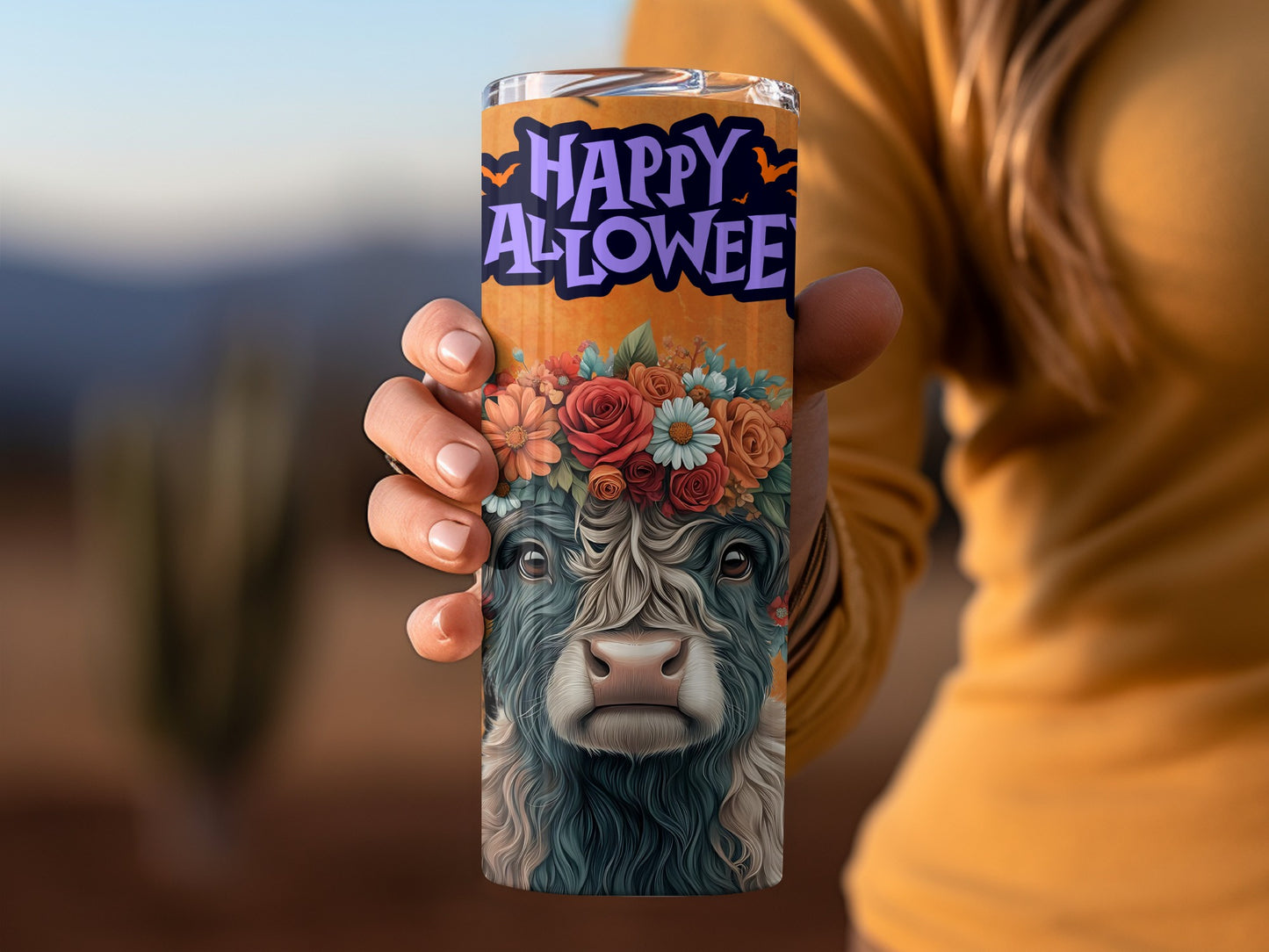 Happy Allowee Highland Cow Floral Design Tumbler