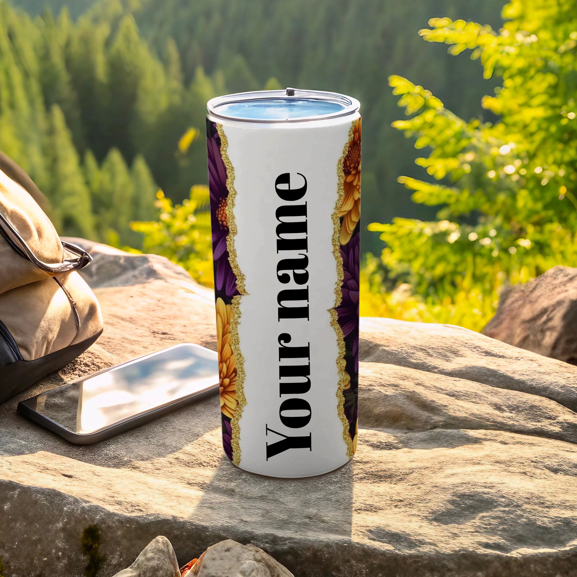 Custom Floral Design Tumbler with Your Name Tumbler
