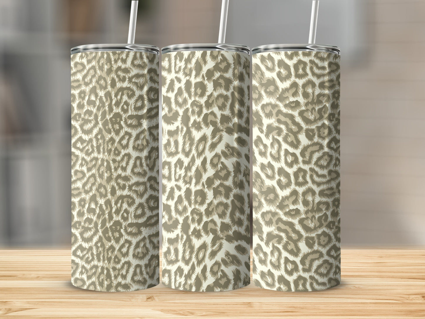 Beige and White Leopard Print Insulated Tumbler