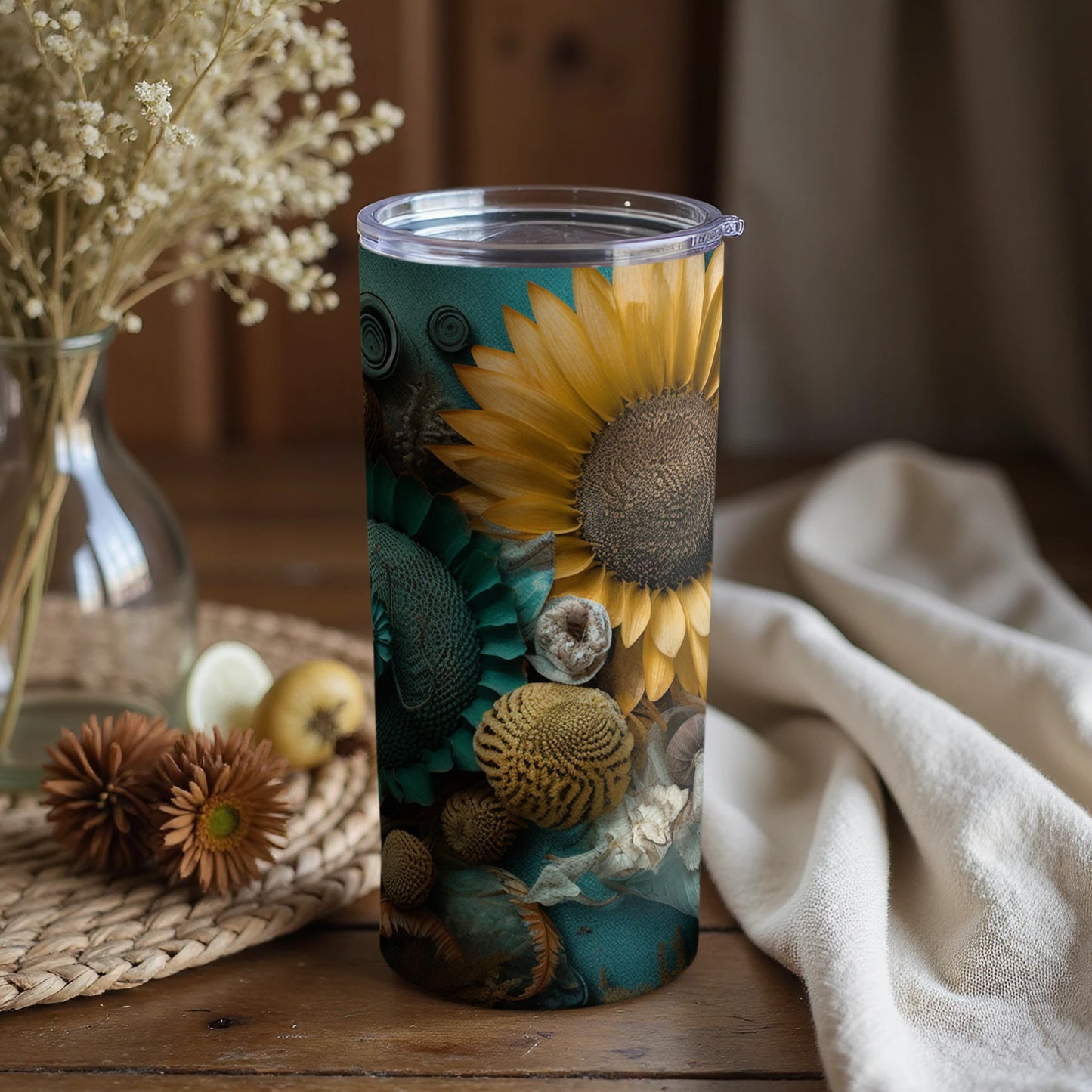 Sunflower and Botanic Pattern Insulated Tumbler Product