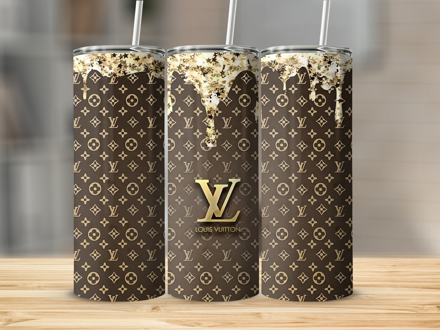 Inspired By Louis Vuitton Dripping Stars Gold Tumblers