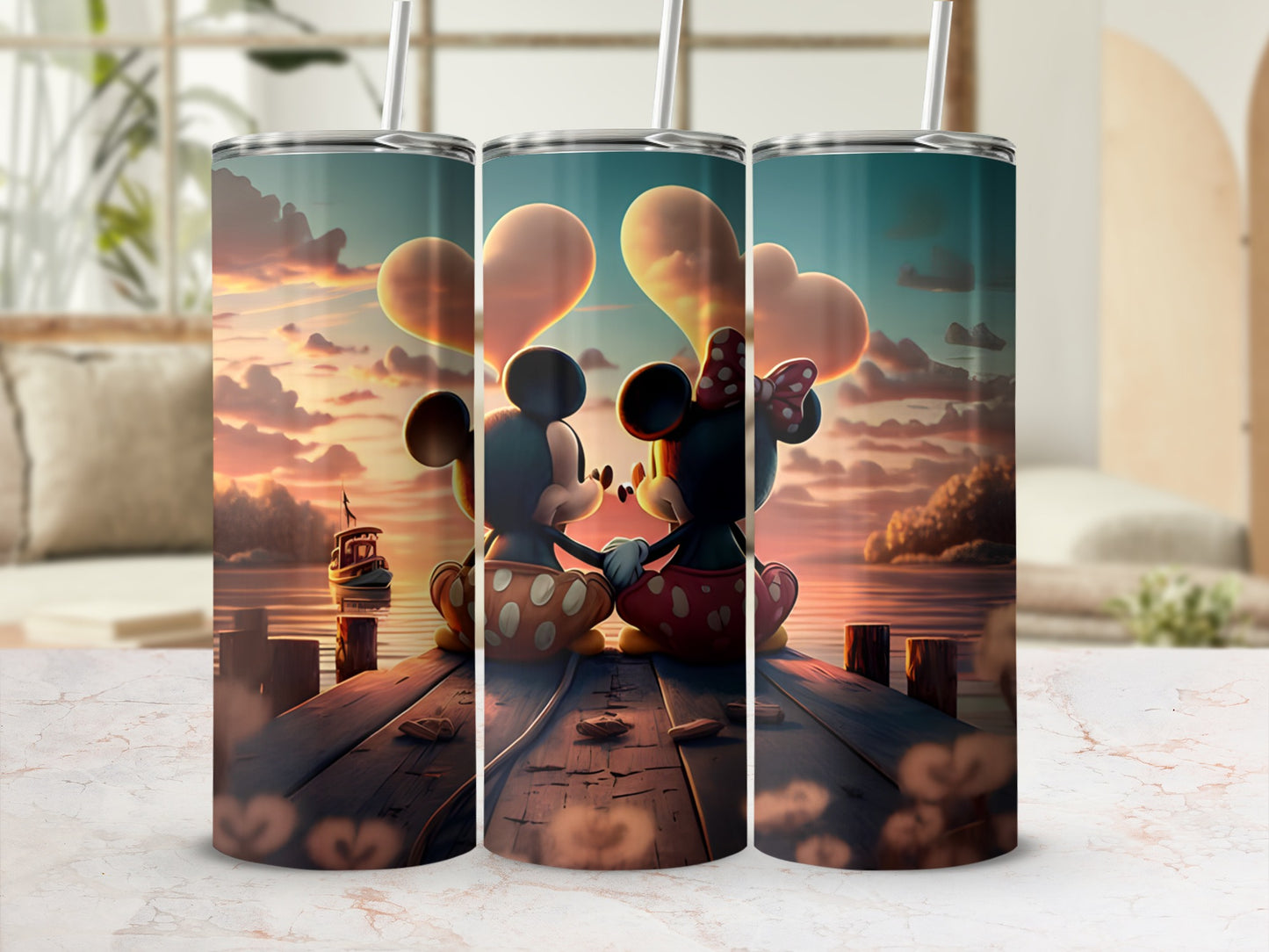 Cute Mickey And Minnie Sunset Tumbler for Couples