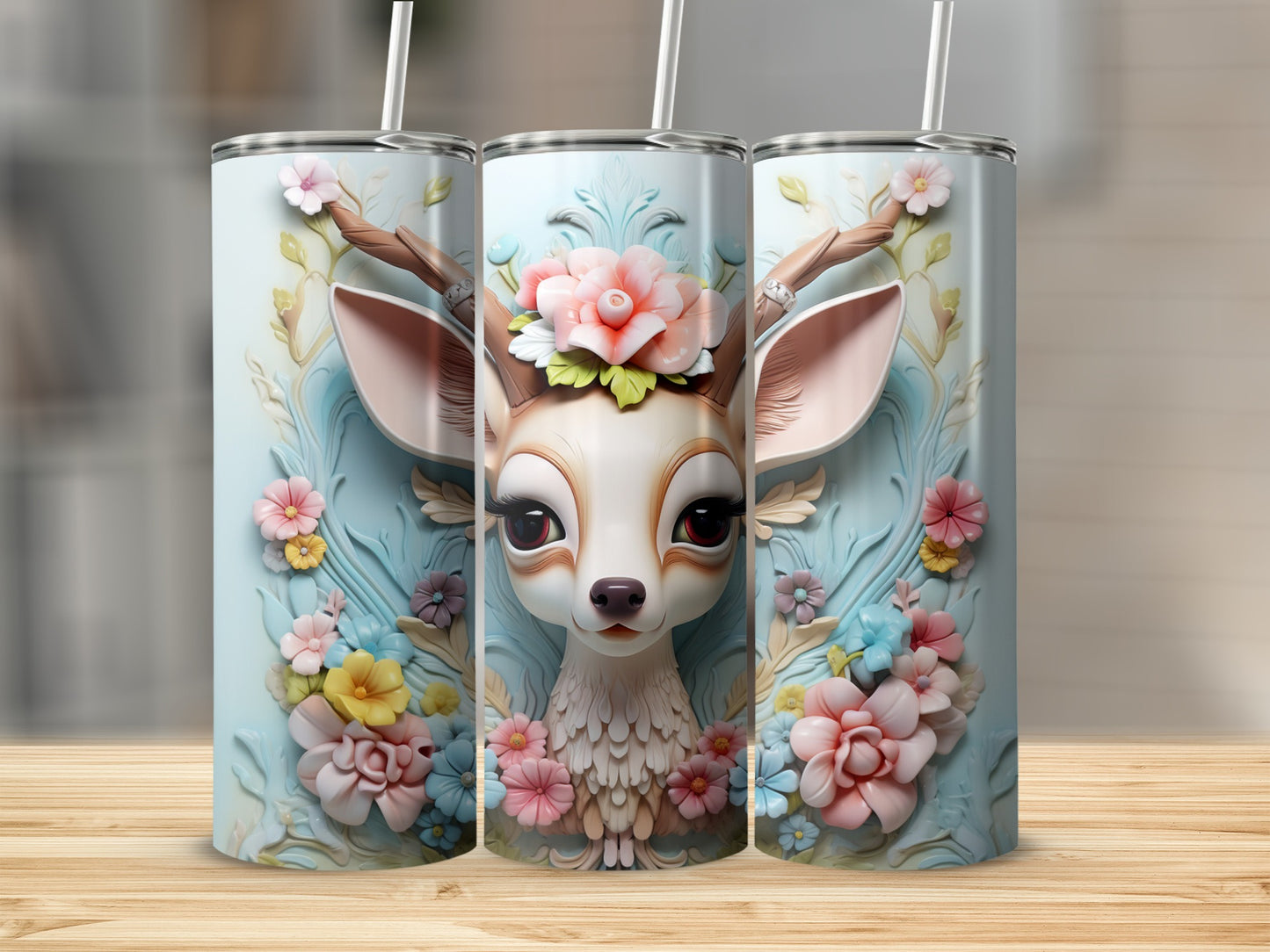 Cute Floral Deer Art Nature Theme Tumbler Product