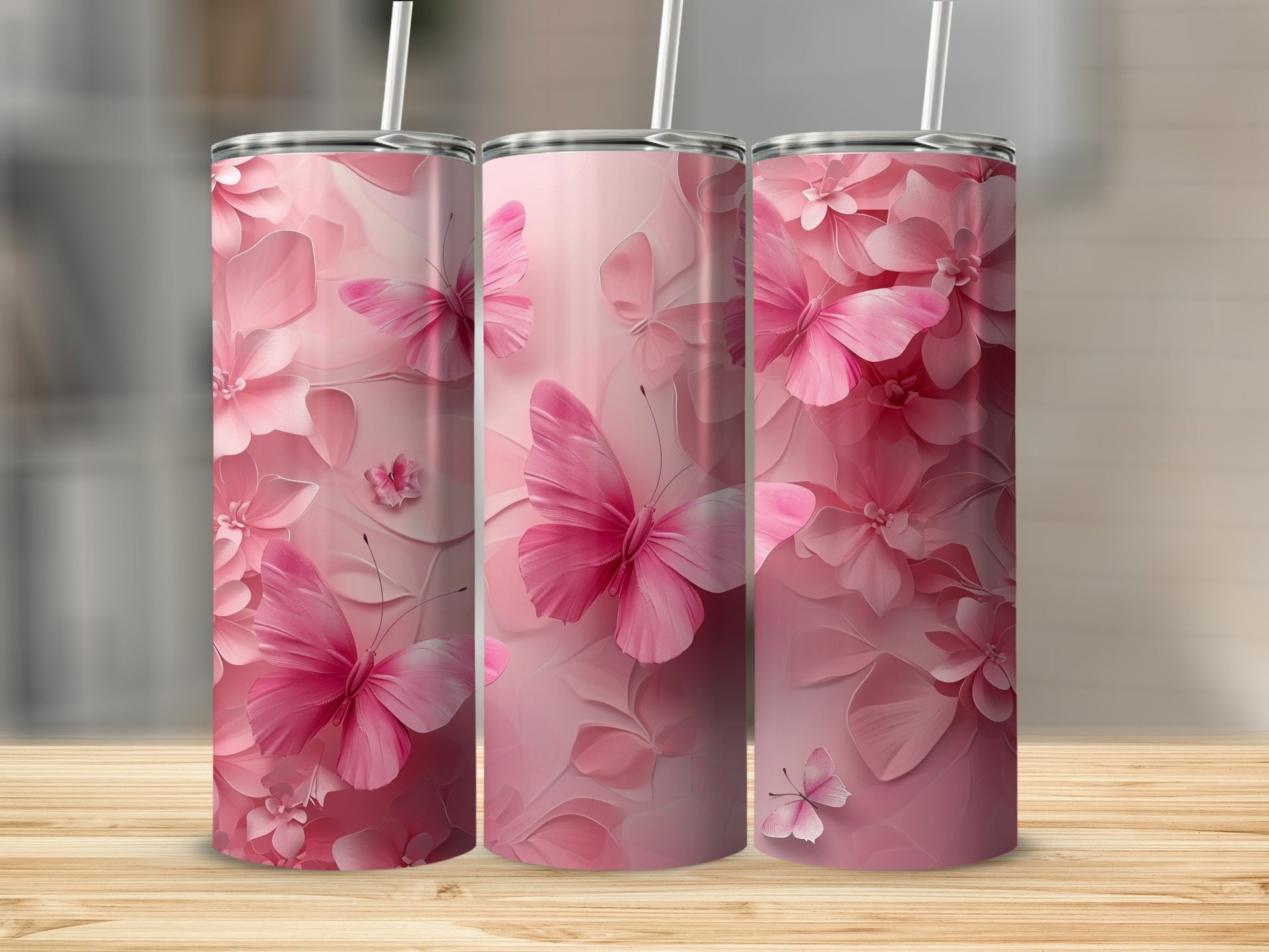 Delicate Pink Butterflies Flowers Tumbler product type