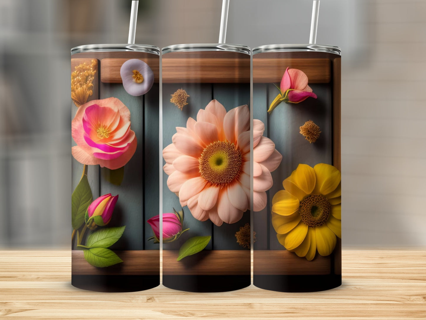 Floral Pattern Tumbler with Straw Stylish Beverage Container