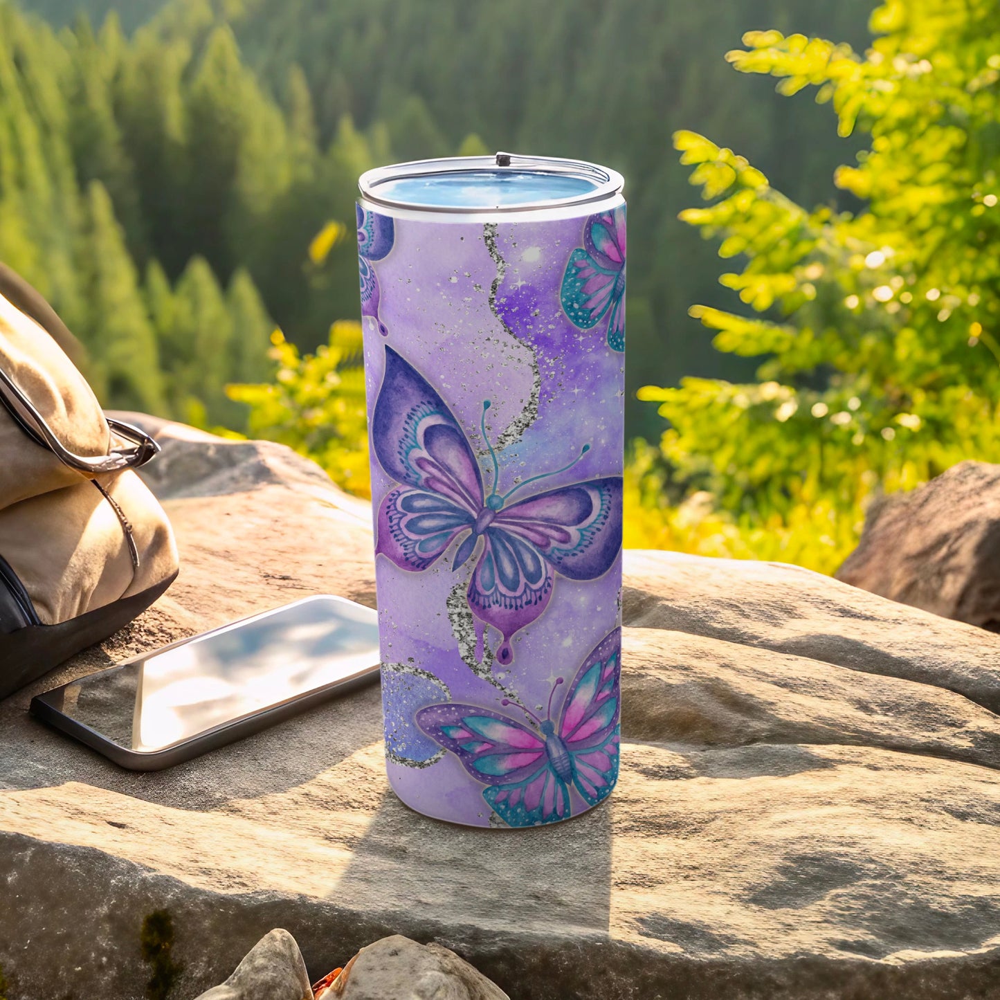 Vibrant Purple Butterfly Design Travel Mug Cup Product