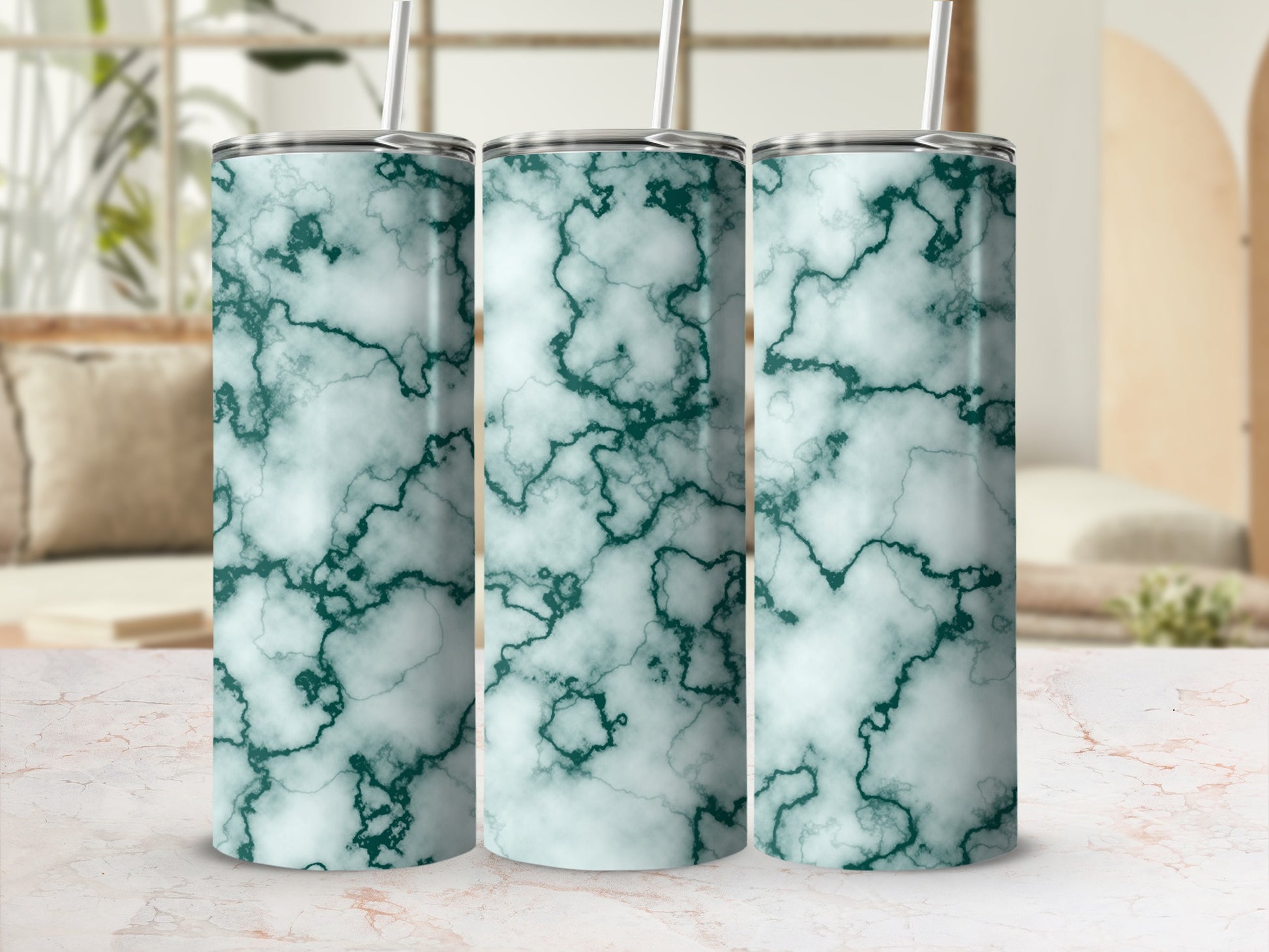 Green Teal Marble Pattern White Tumbler product type