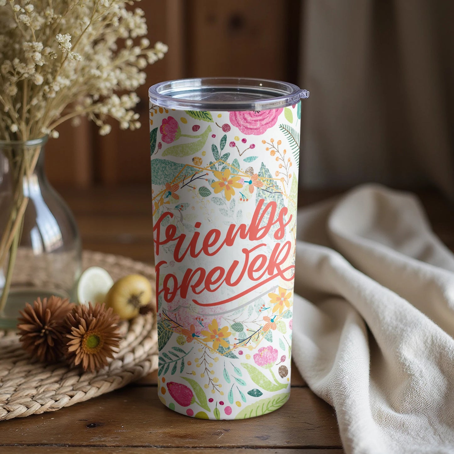 Friends Forever Floral Design Insulated Drink Tumbler