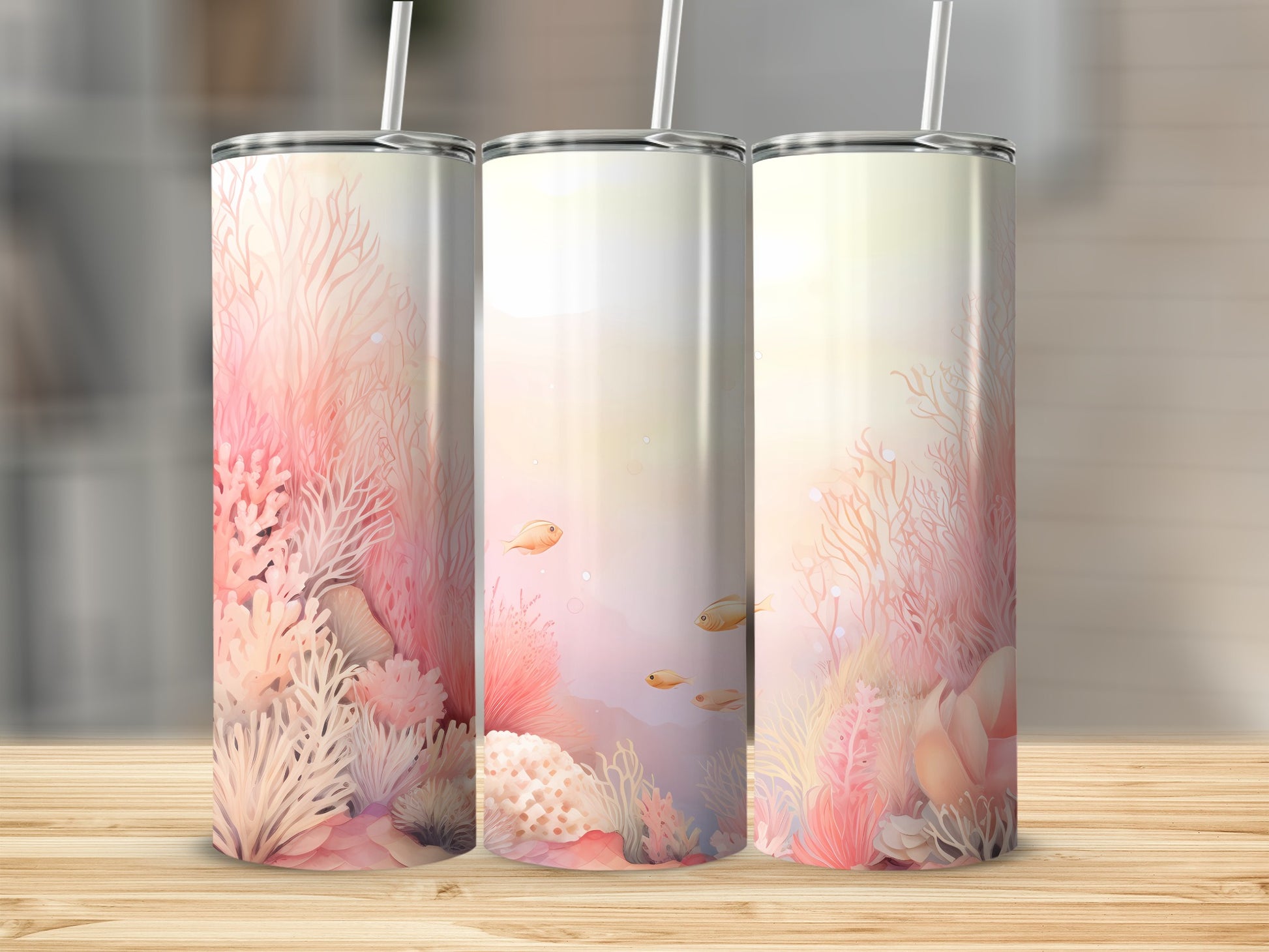 Pink Peach Coral Reef Undersea Fish Watercolor Tumbler product type