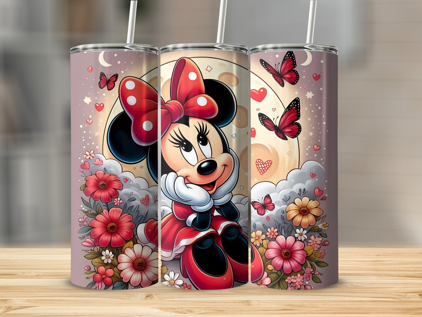 Cute Cartoon Character Floral Design Tumbler Set