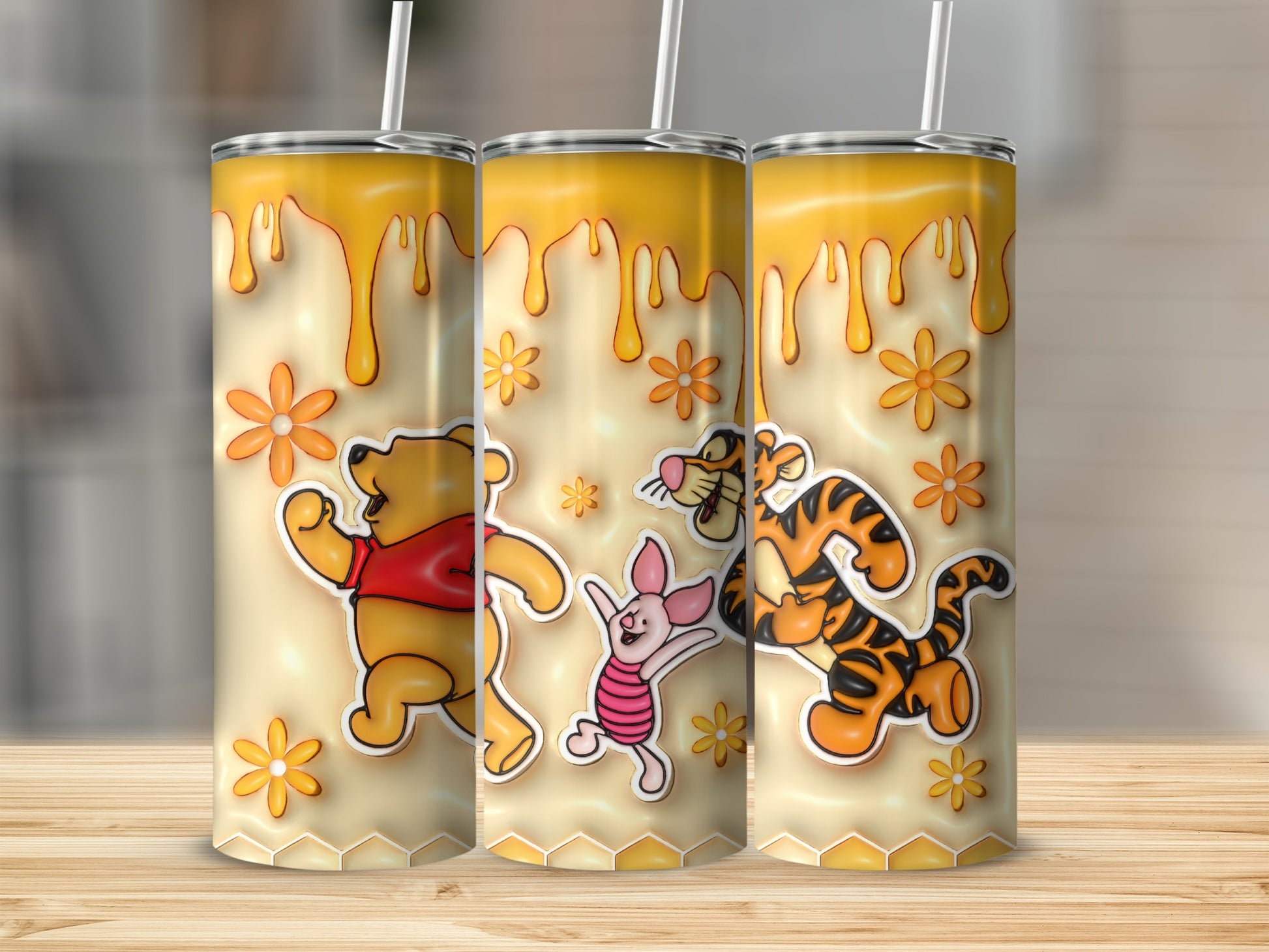 Pooh Piglet Tigger Honey Dripping Floral Tumbler