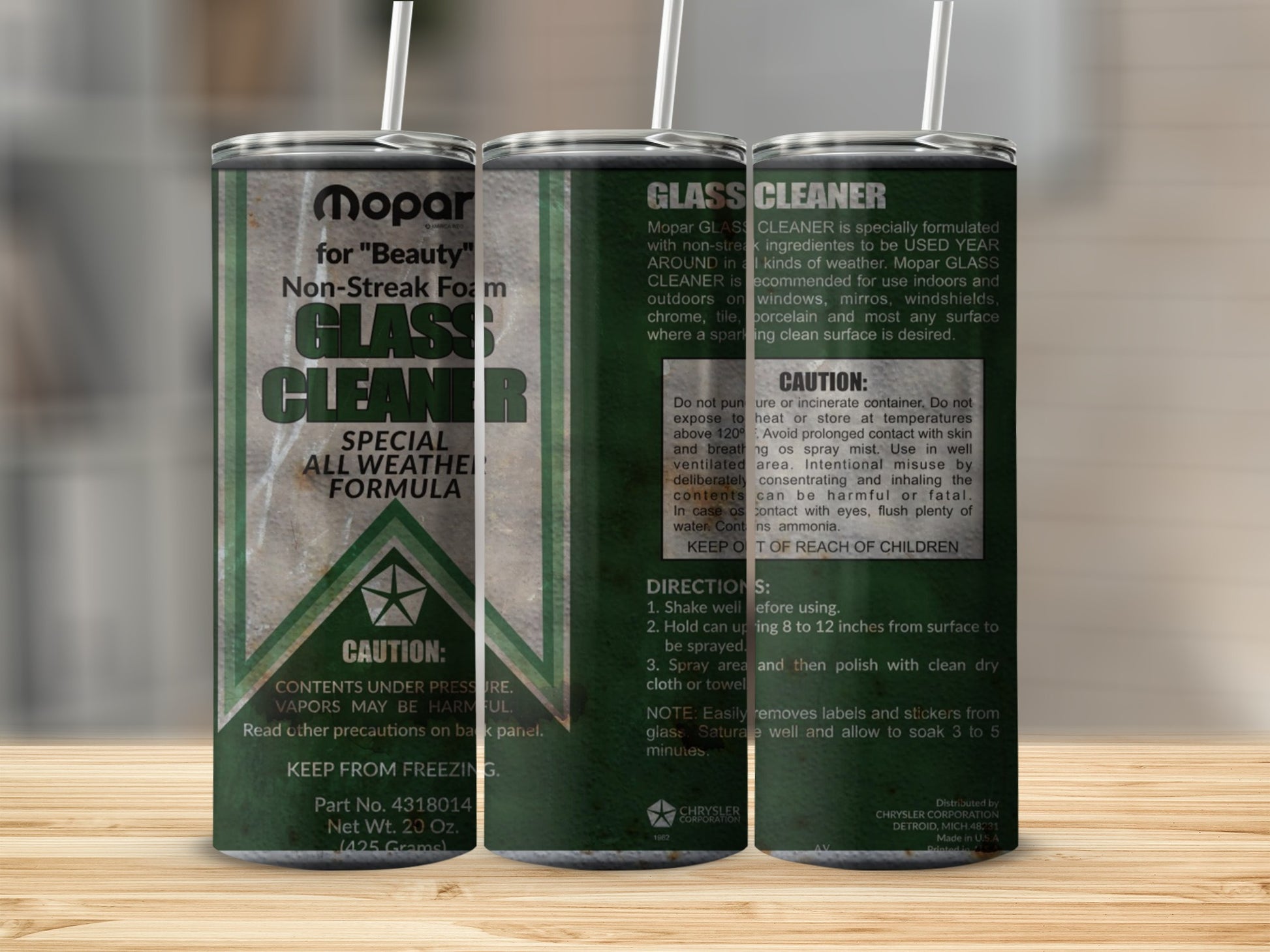 Mopar Non-Streak Foam Glass Cleaner can with instructions and warnings.