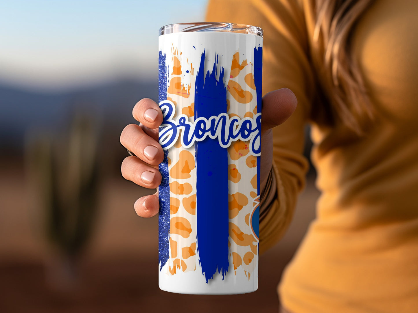 Broncos Brushstrokes Stripes In The Blue Orange Colors Tumblers
