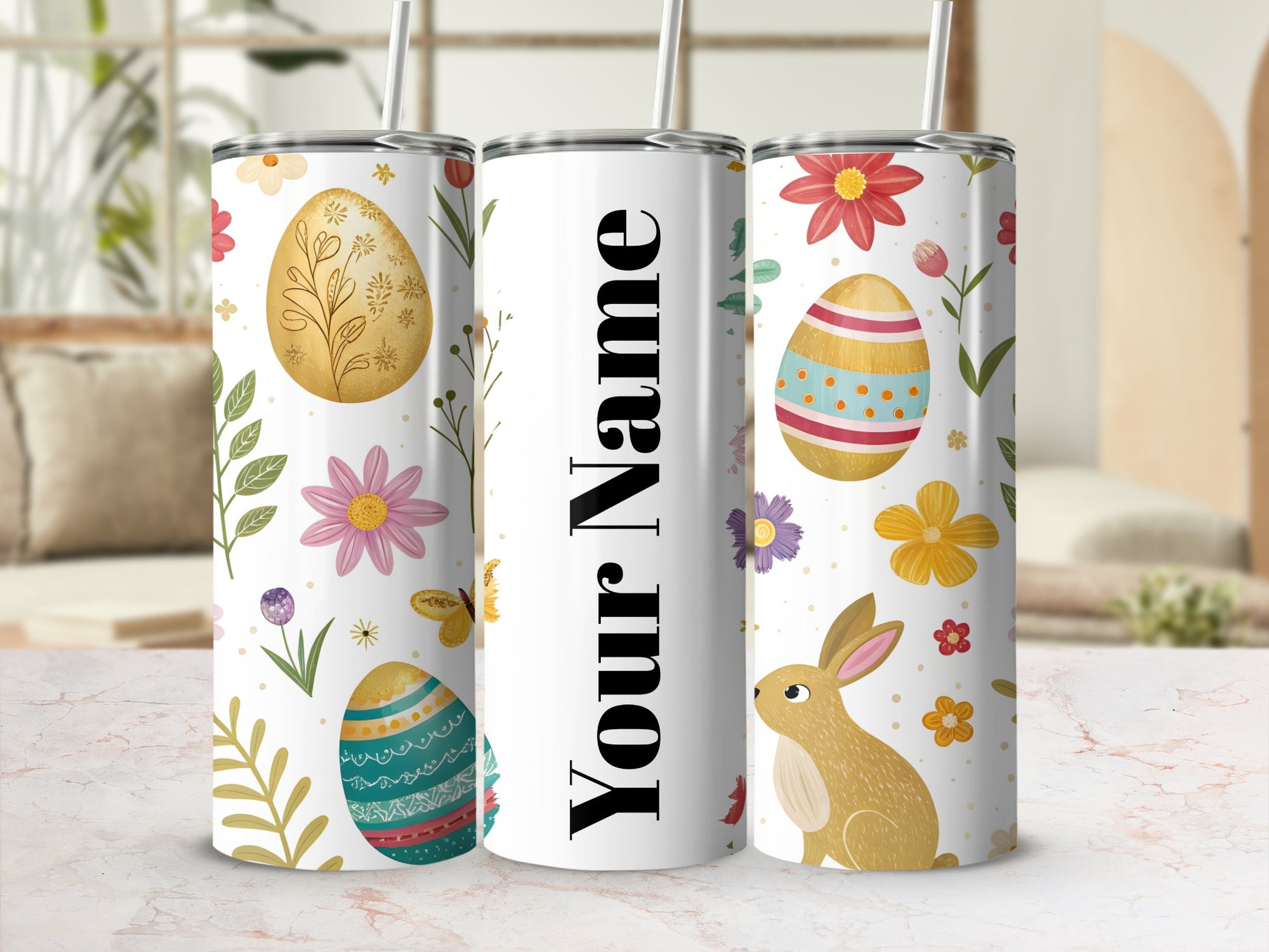 Personalized Easter Floral Design Insulated Tumbler