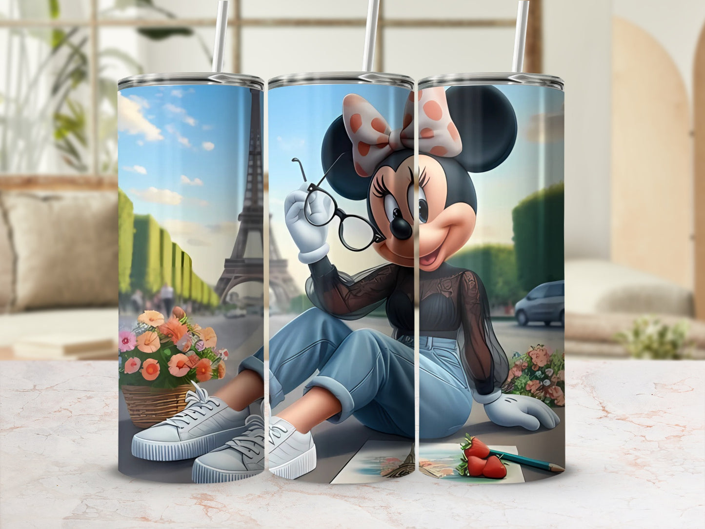 Minnie Mouse in Paris Artwork Stainless Steel Tumbler