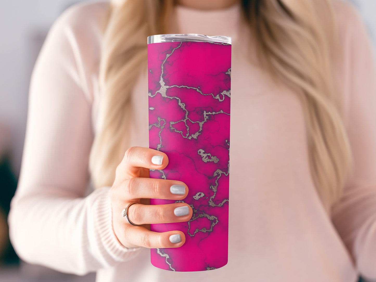 Fuchsia Marble Design Enhanced With Gold Veins Tumblers