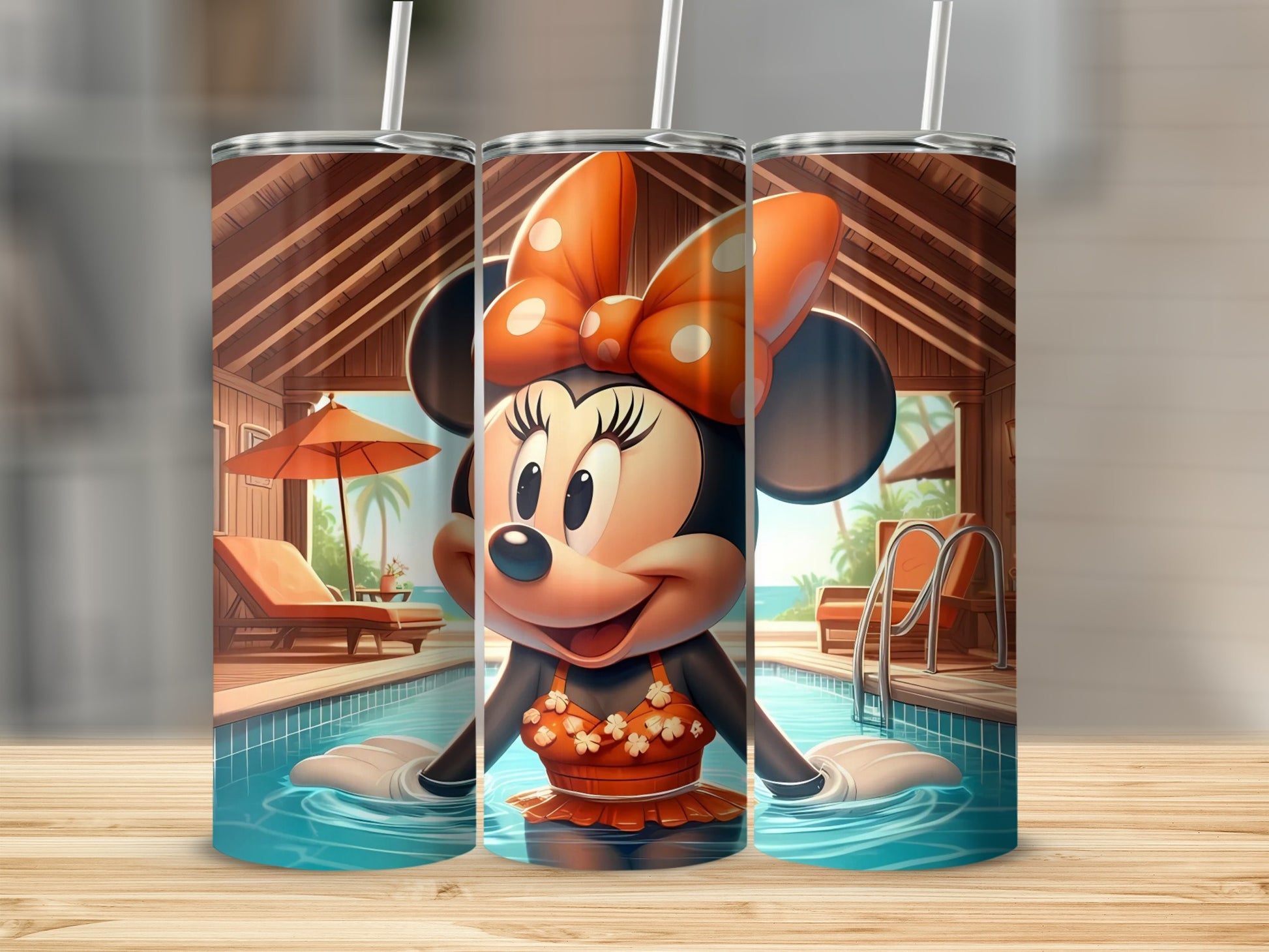 Cute Cartoon Character Poolside Tumbler with Straw