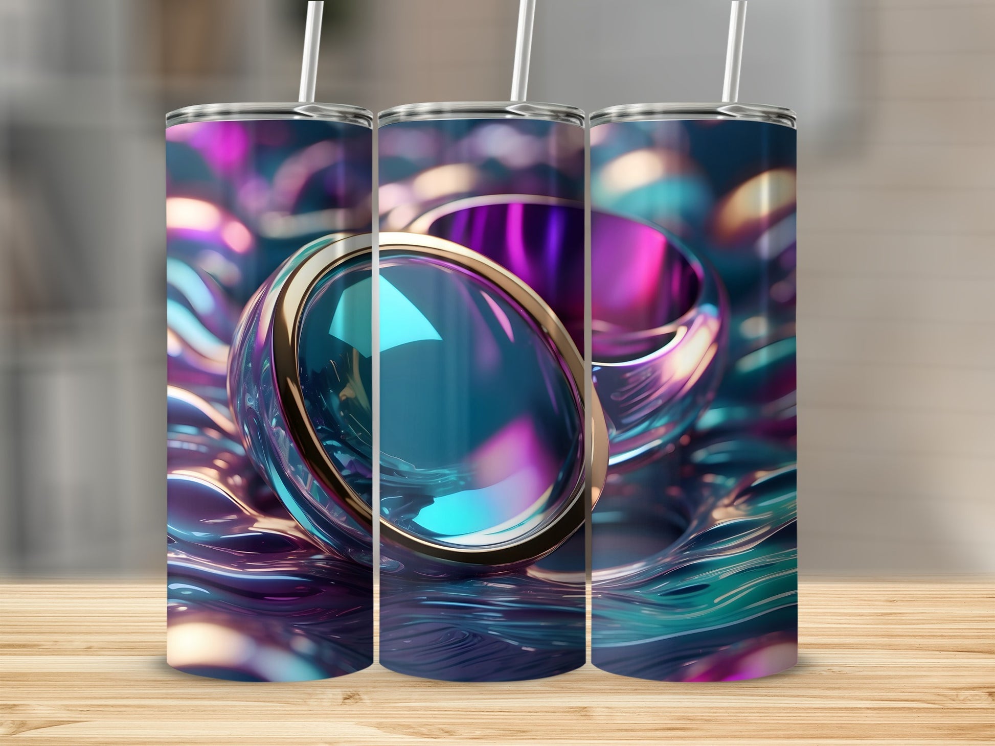 Iridescent Aqua Violet Wavy Rings Pattern Tumbler product type