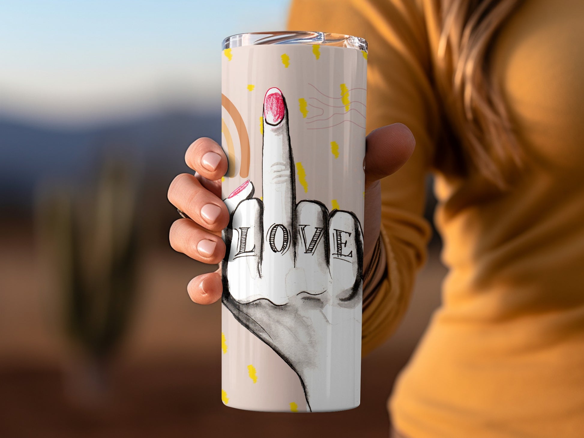 Middle Finger Love Design Tumbler with Artistic Touch
