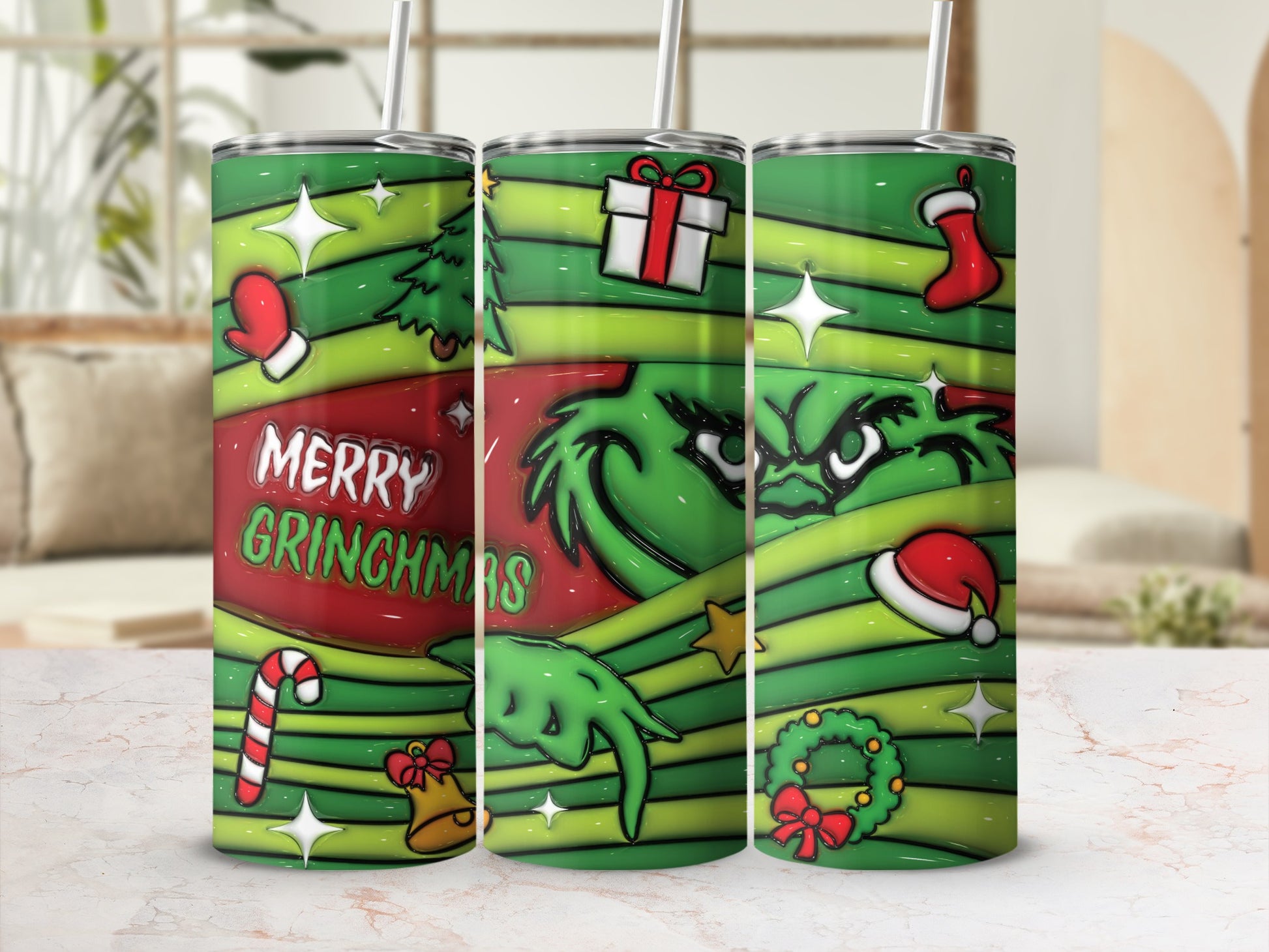 Merry Grinchmas Green Festive Holiday Tumbler Cups