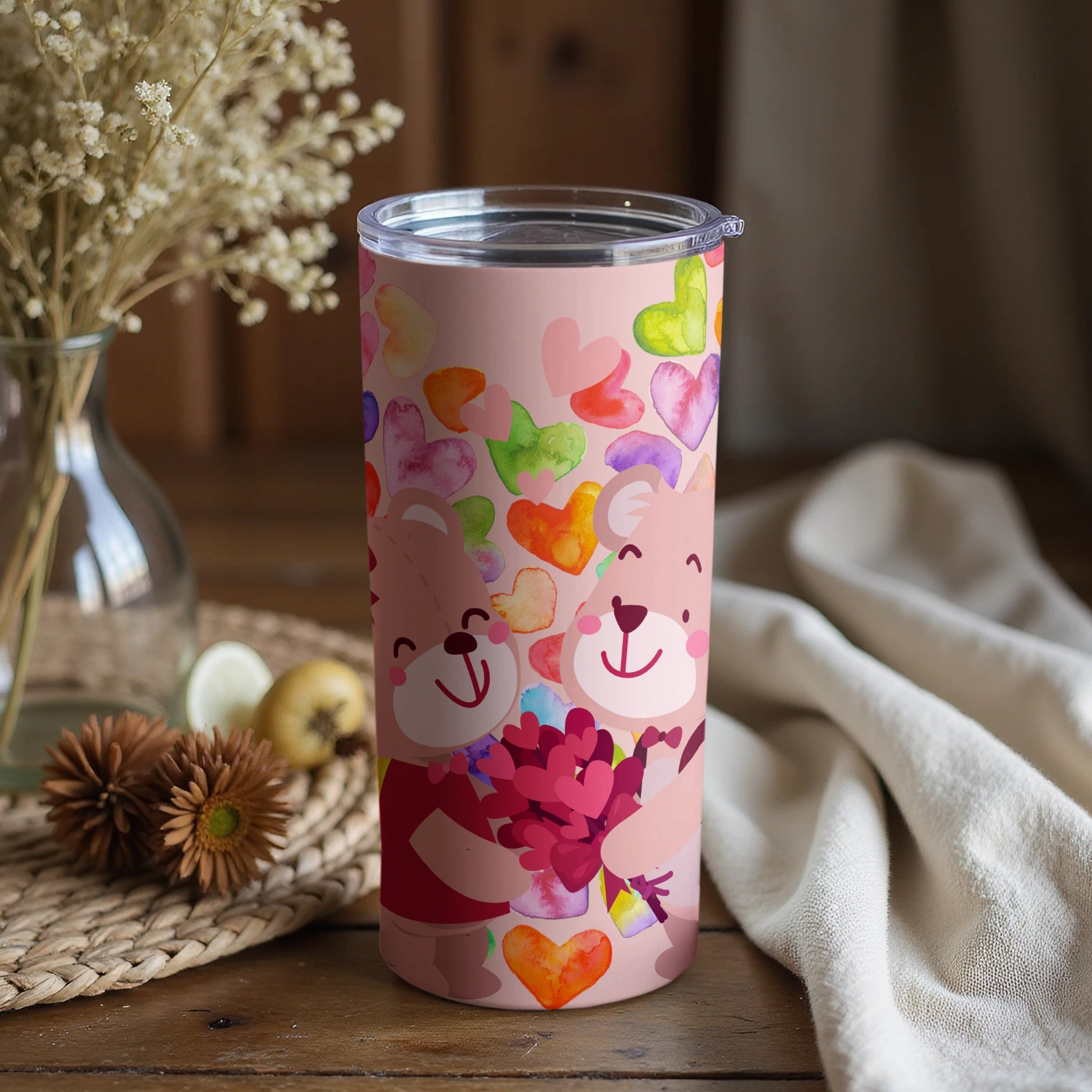 Heartwarming Bear and Heart Design Insulated Tumbler