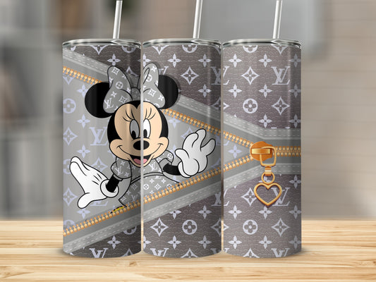 Minnie Mouse Grey Patterned Tumbler with Heart Key Charm