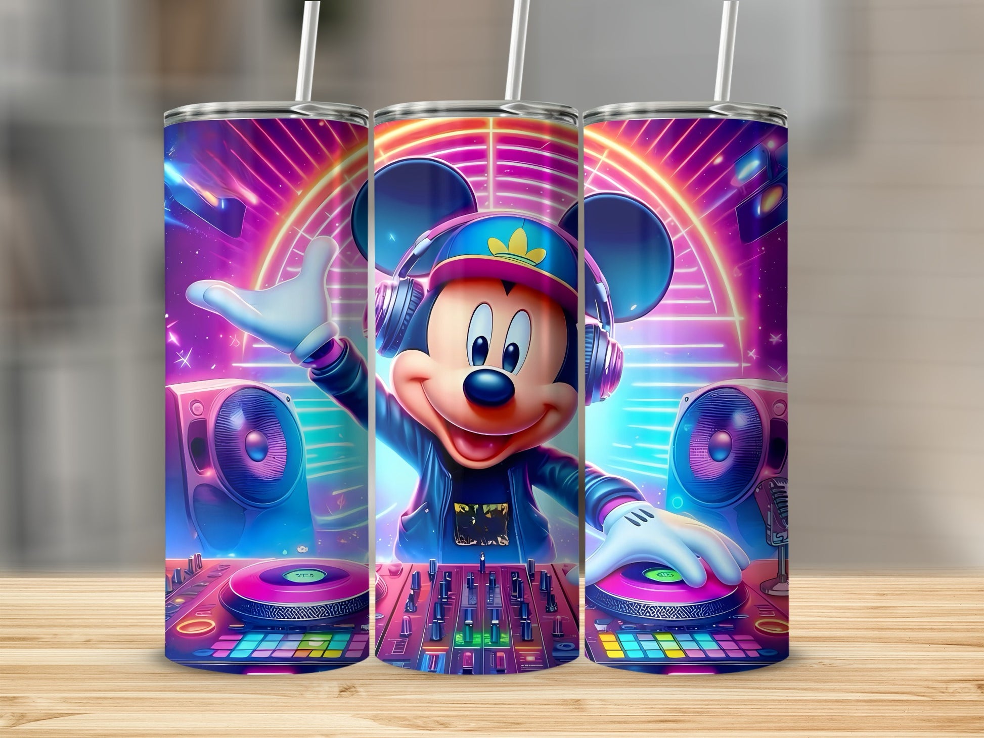 Colorful DJ Mouse Design Vibrant Travel Tumbler
