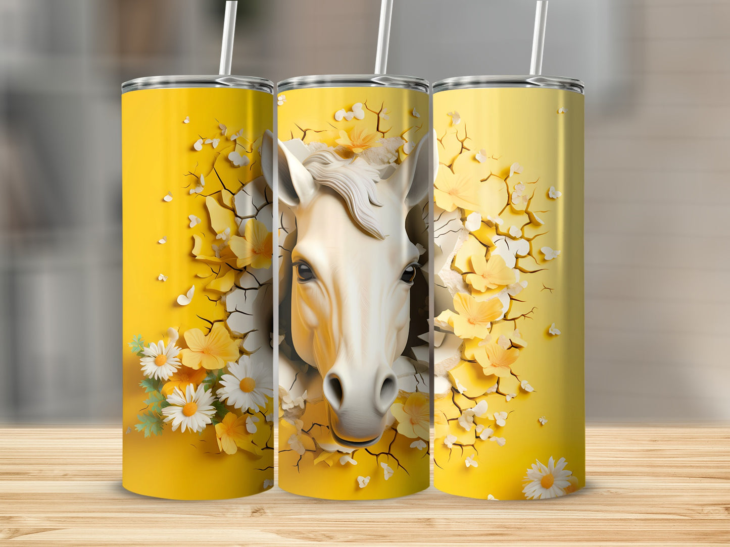 Yellow Horse Head Floral Cracks Butterfly Drink product type