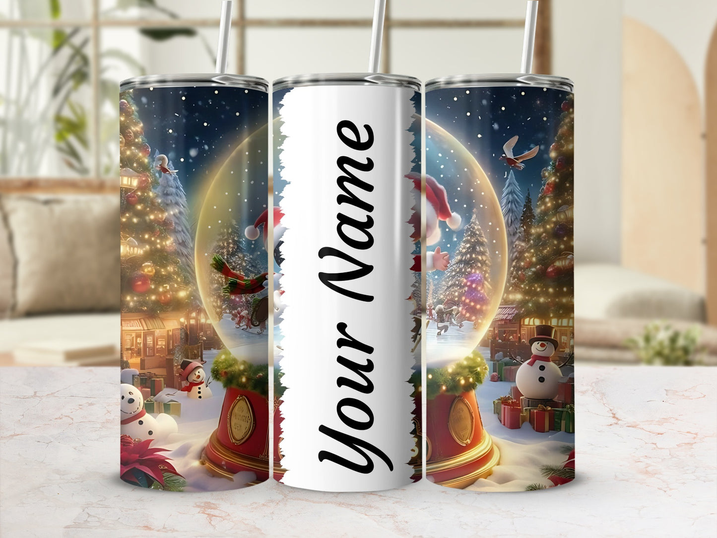 Personalized Christmas Snow Globe Tumbler for Holiday Seasons
