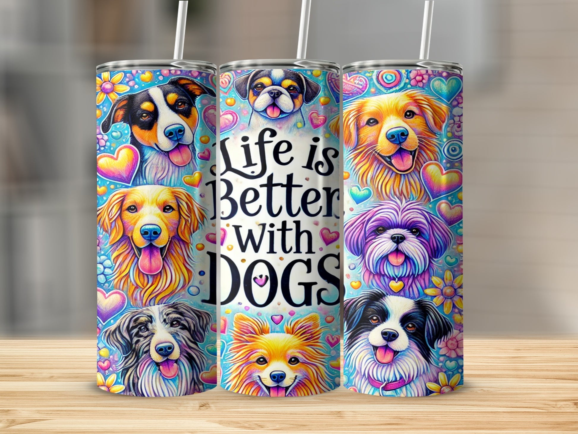 Colorful Life is Better with Dogs Tumbler Product