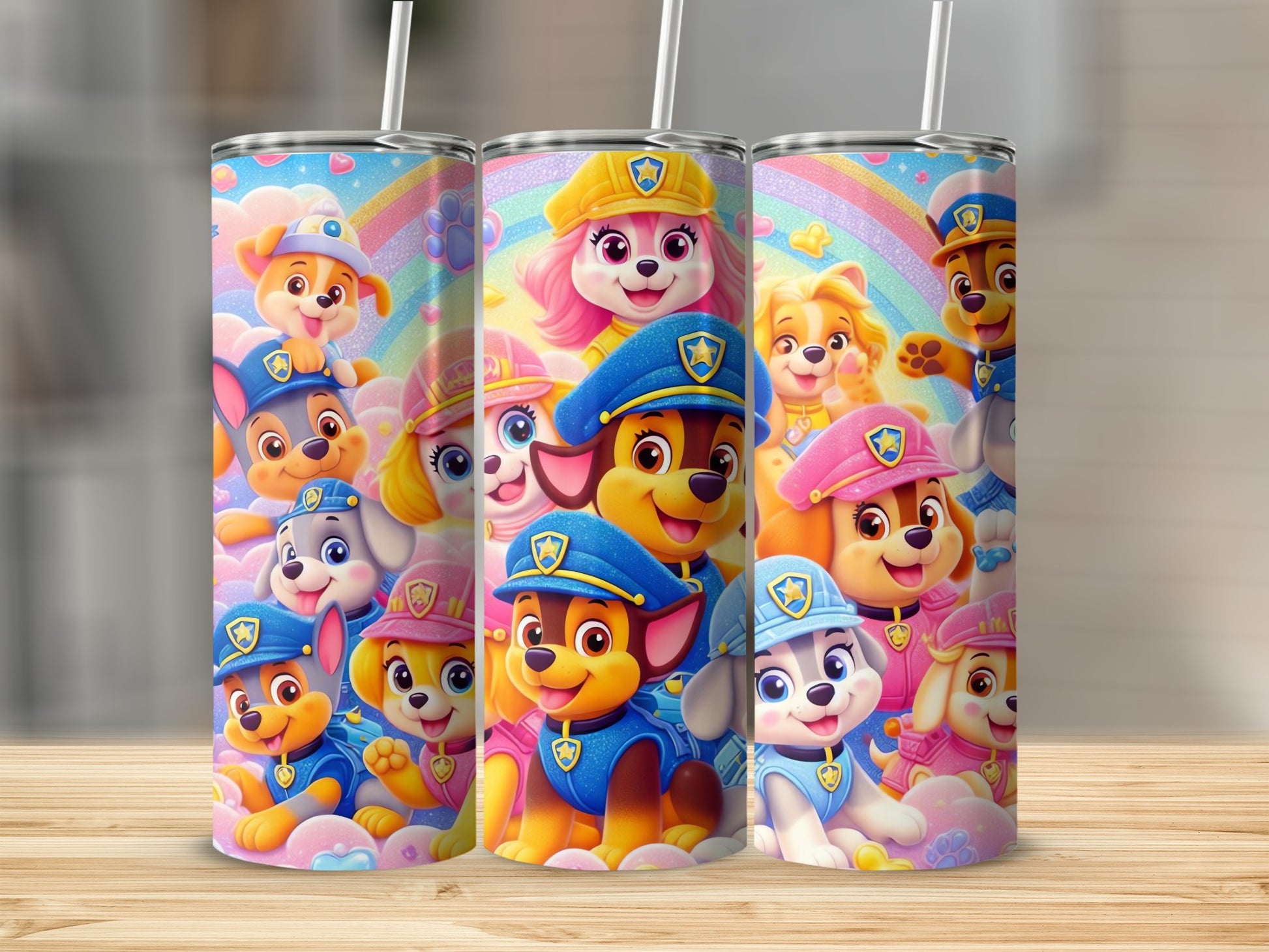 Colorful Cartoon Puppy Characters Party Tumbler Set