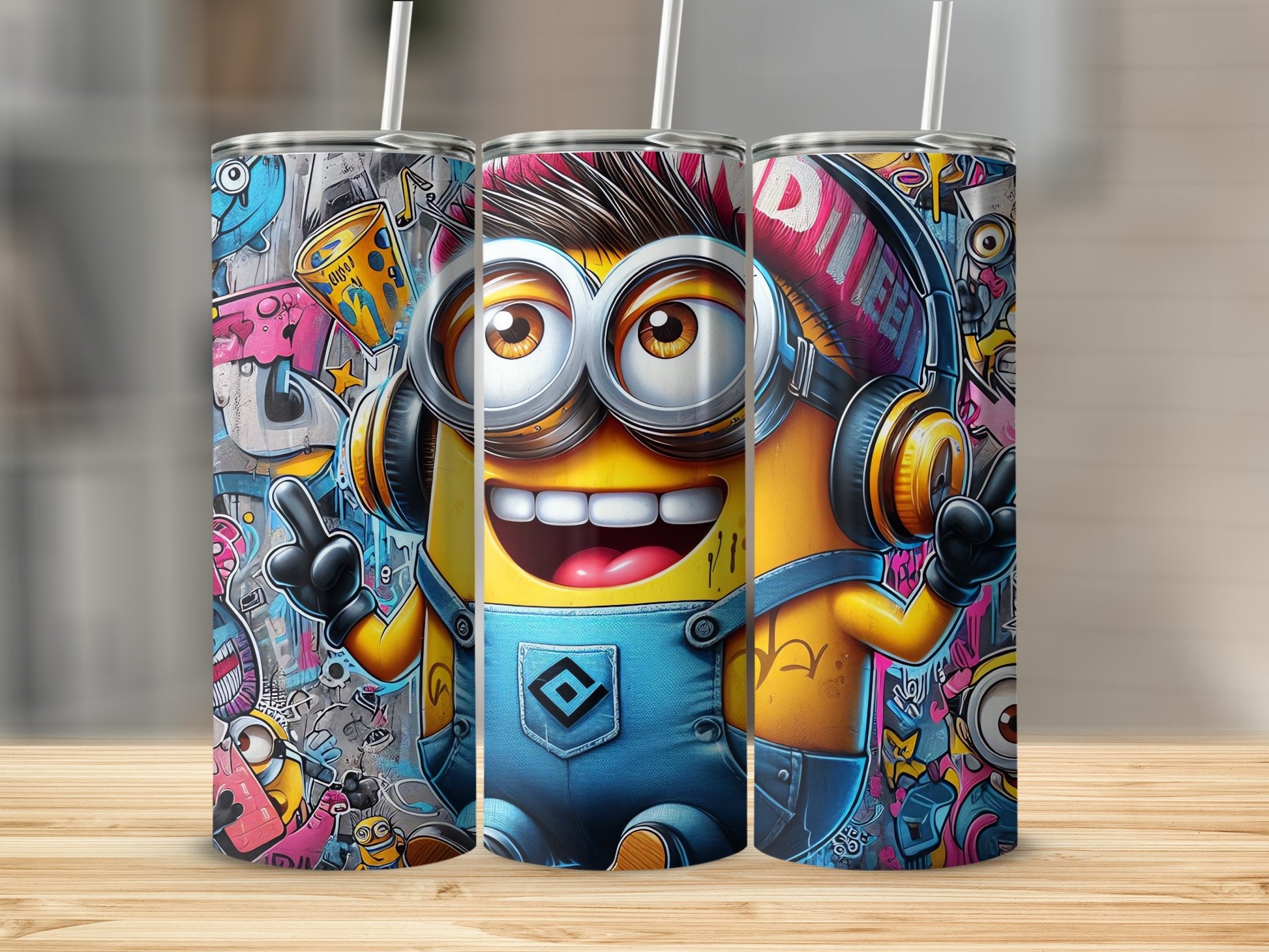 Cartoon Graffiti Art Tumbler Design with Fun Characters