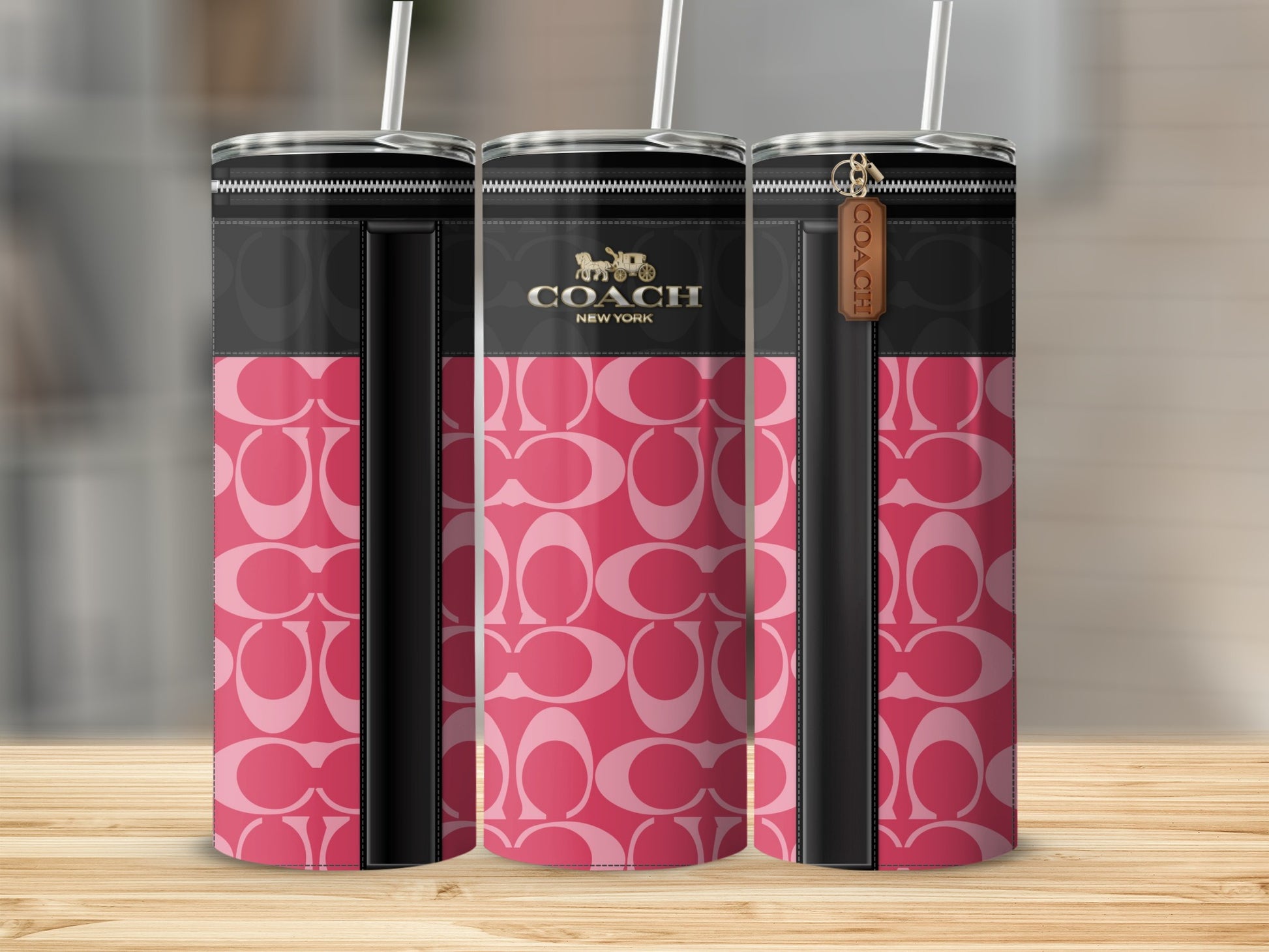 Pink and Black Coach New York Branded Tumbler Set