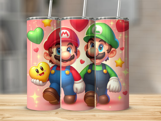 Mario and Luigi Heart and Star Pattern Tumbler
