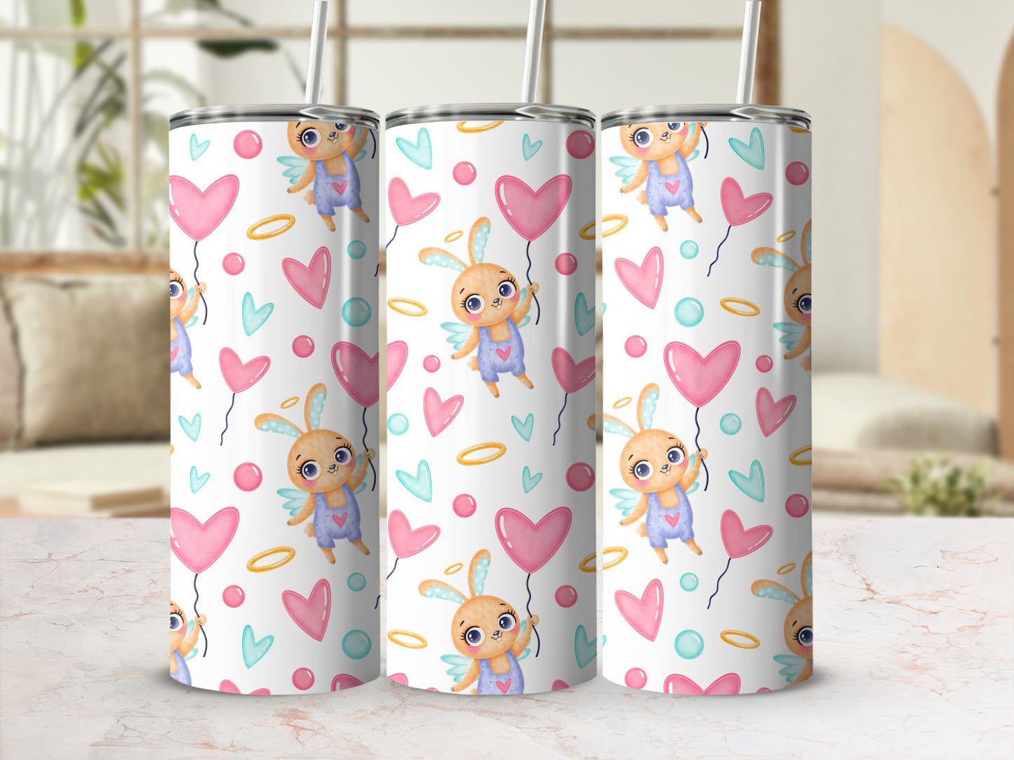 Cute Angel and Hearts Design Tumbler