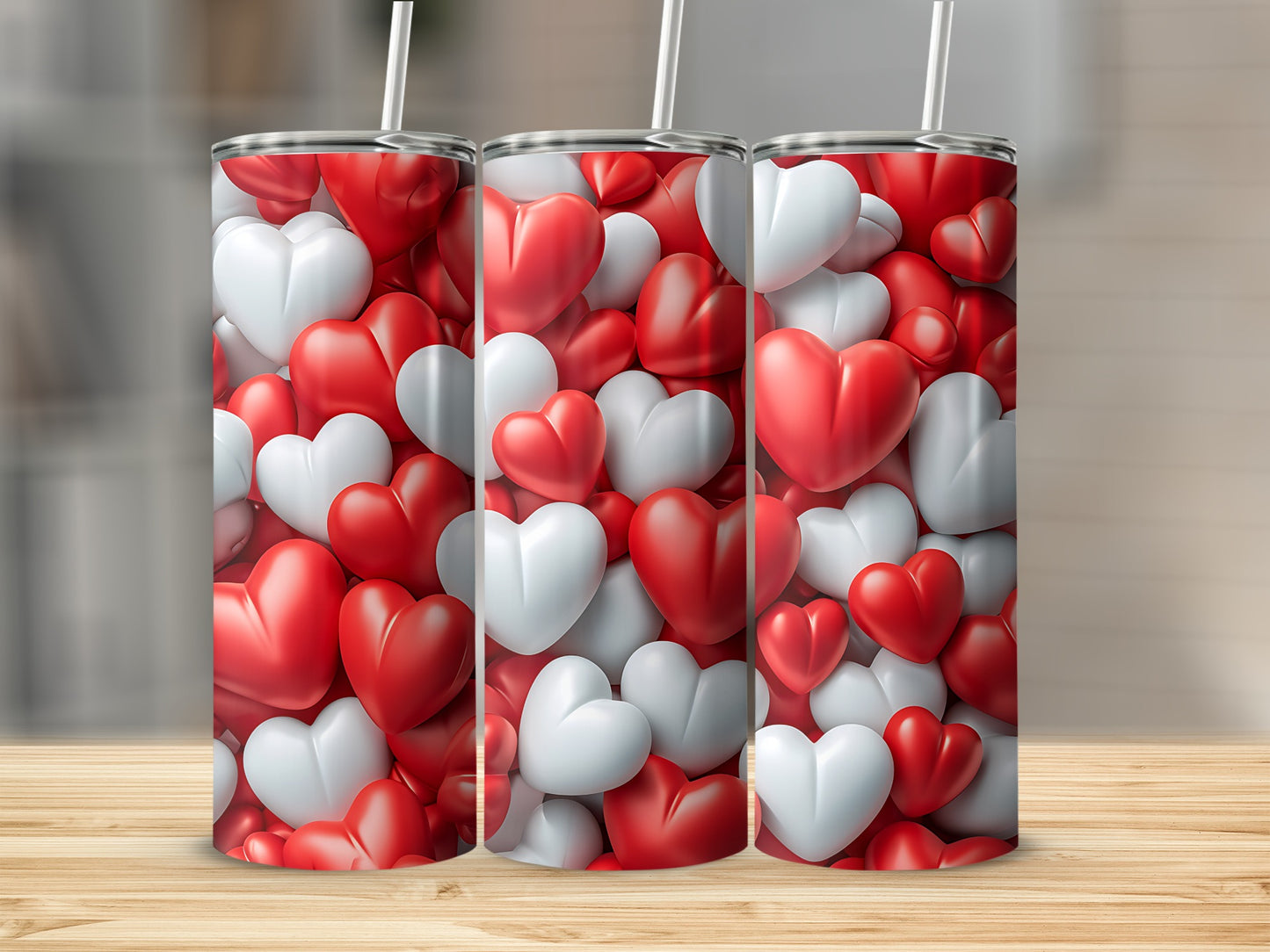 Romantic Red White 3D Hearts Tumbler product type